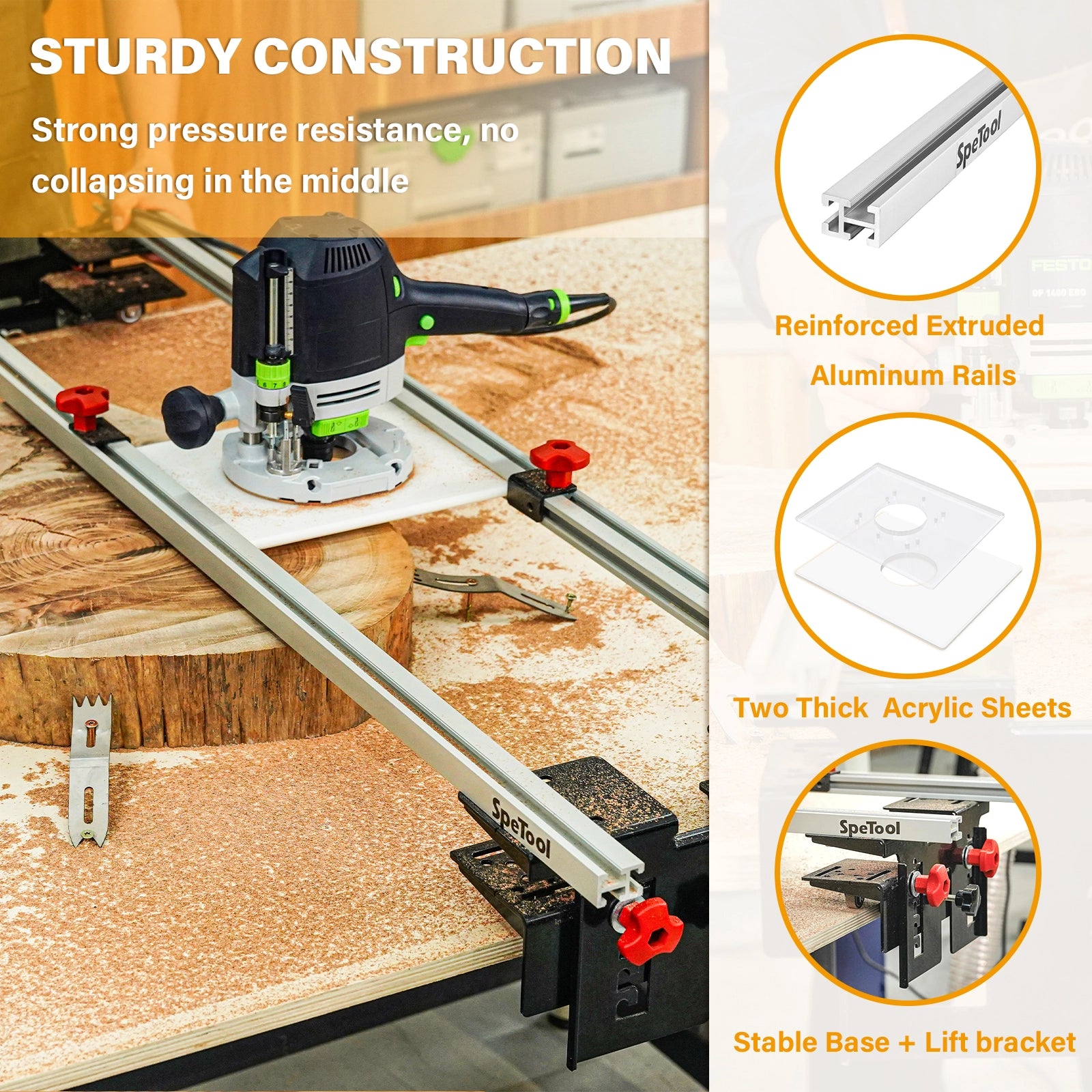 SpeTool Cratos S01001 PRO Machinist-Grade Router Sled - Wood Slab Flattening Mill