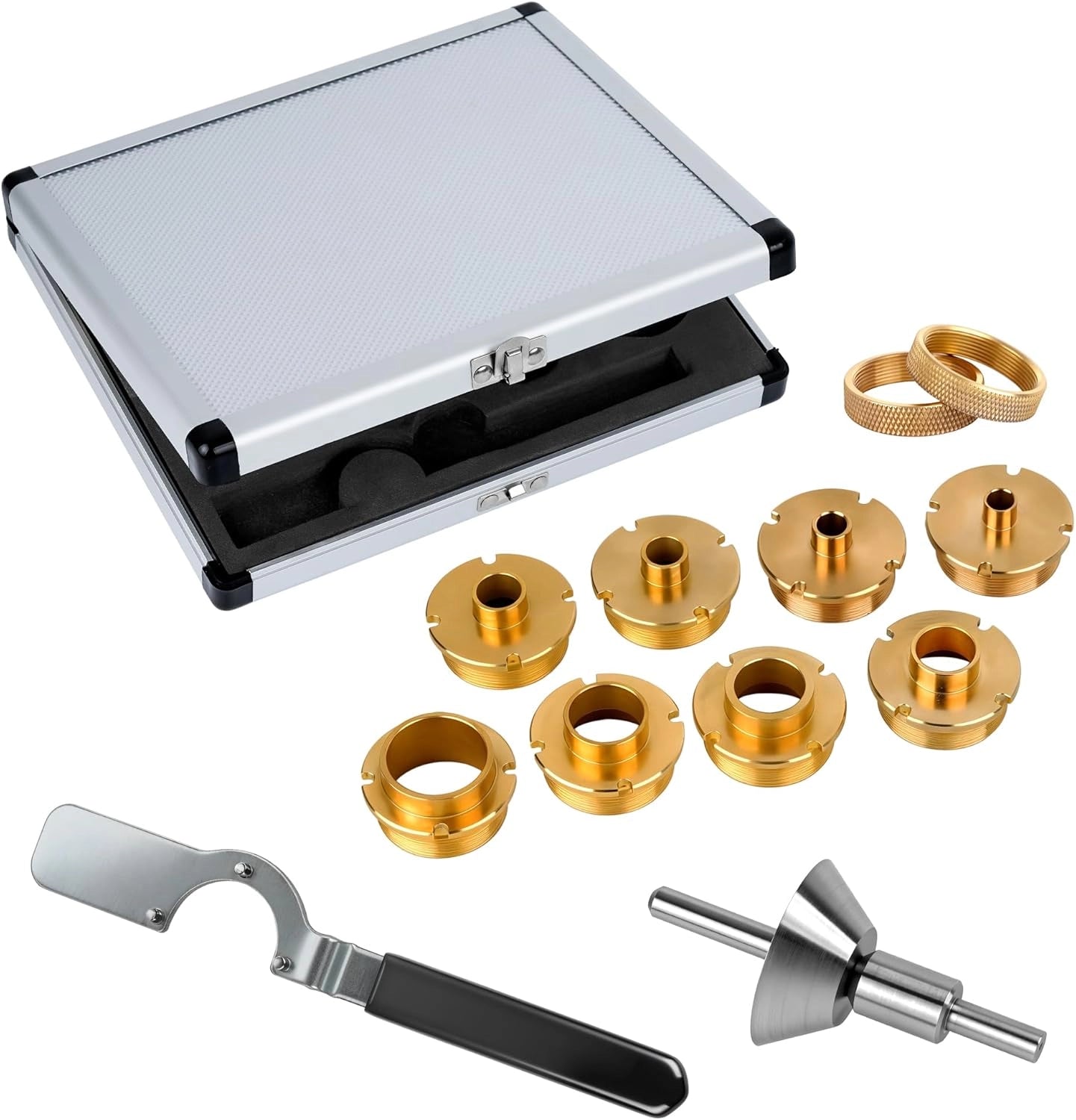 SpeTool O06003 13-Piece Brass Router Template Bushing Guide Set with Locking Wrench, Centering Pin & Aluminum Case – Fits 1-3/16" Router Base