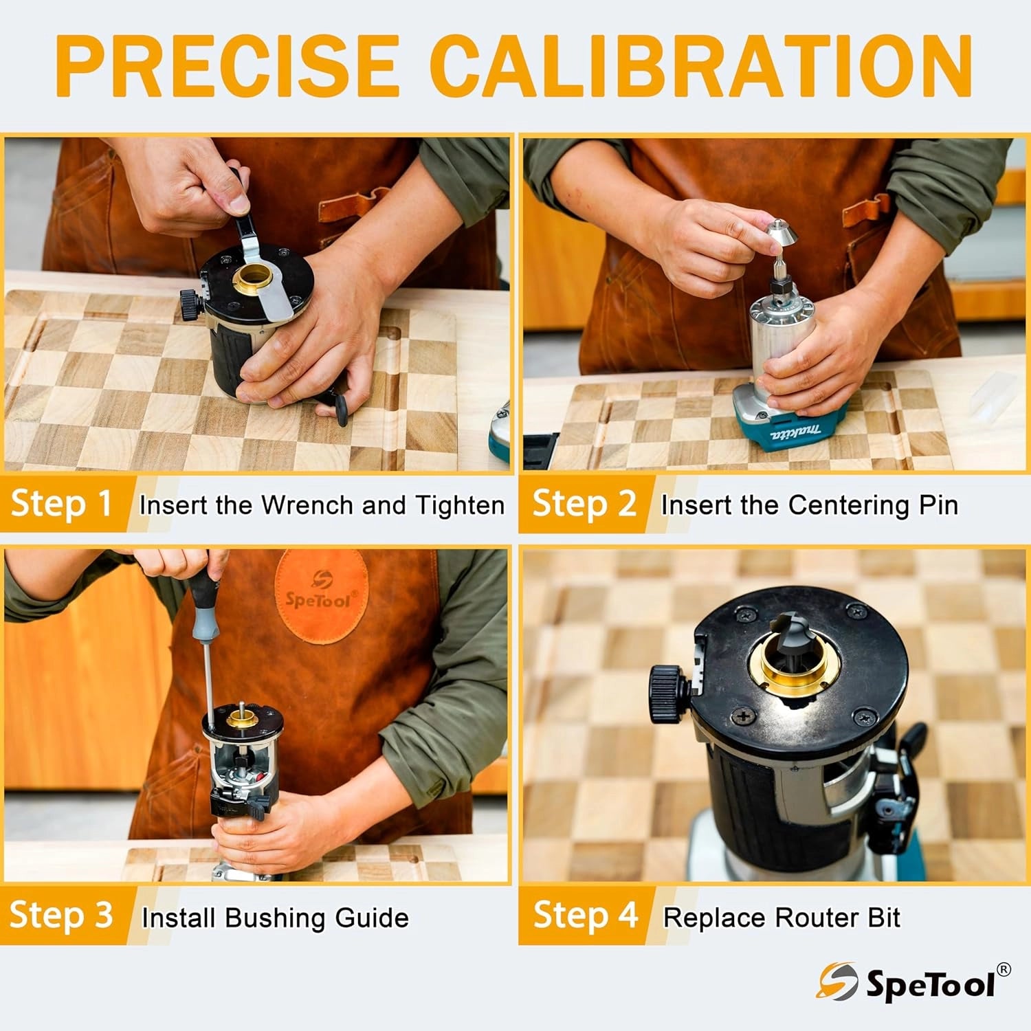 SpeTool O06003 13-Piece Brass Router Template Bushing Guide Set with Locking Wrench, Centering Pin & Aluminum Case – Fits 1-3/16" Router Base