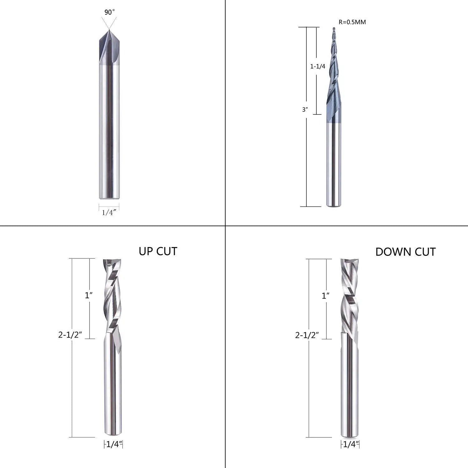 1/4" Shank Router Bits Set for Wood Profile V Groove Engraving Carbide SpeTool