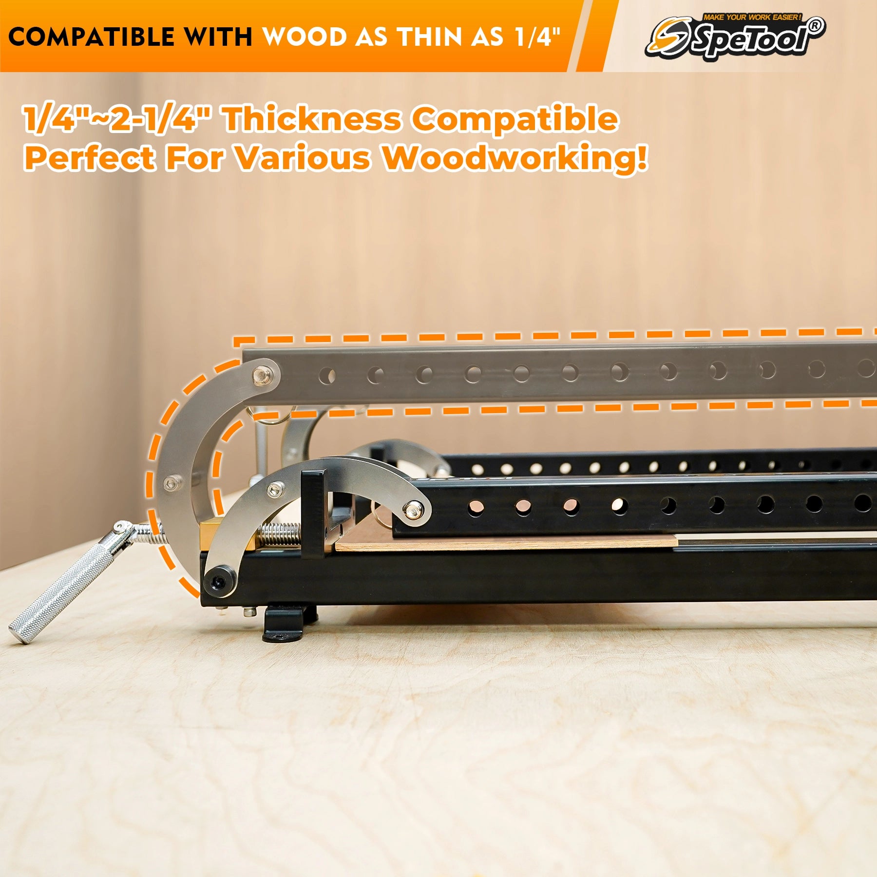 SpeTool UK S05003 16 Inch Panel Clamp 2 Pack – 4-Way Pressure Steel Parallel Clamps for Woodworking, Tabletops, Cabinets, and Cutting Boards, Adjustable Parallelogram Couplers for Precision Projects