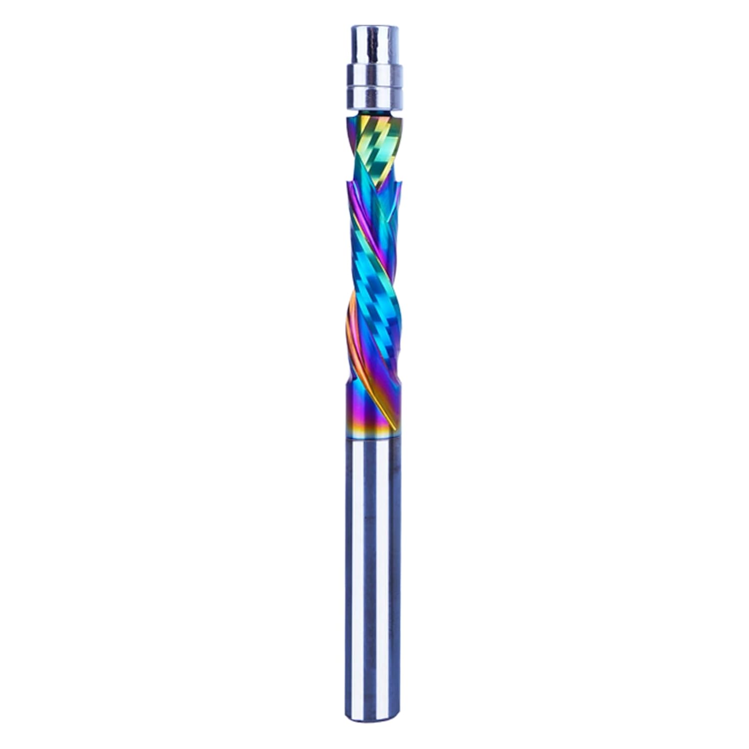 SpeTool EU W07501 DLC Coated Solid Carbide Flush Trim Compression Spiral 6mm Dia x 6mm Shank x 28mm Cutting Length x 75mm Long Router Bit