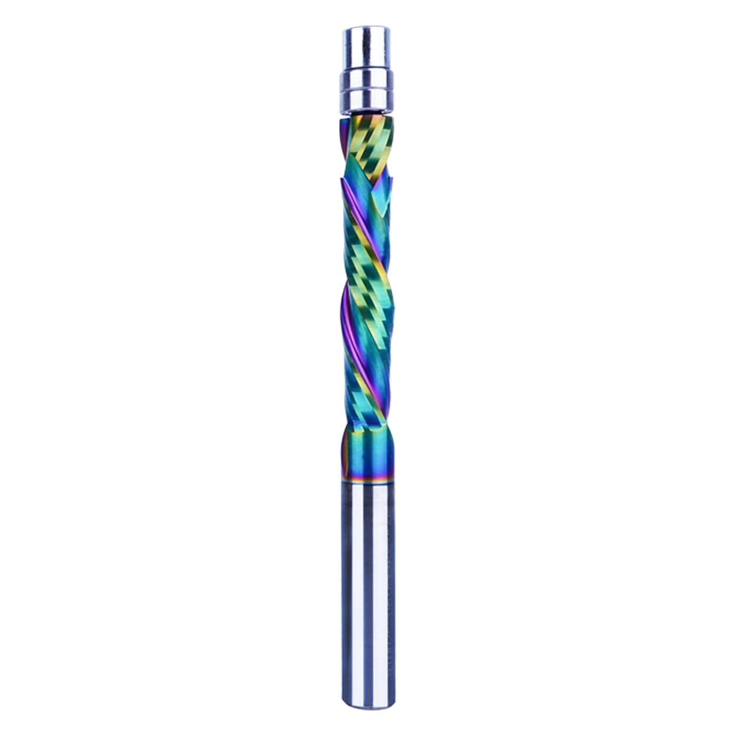 SpeTool EU W07505 DLC Coated Solid Carbide Flush Trim Compression Spiral 8mm Dia x 8mm Shank x 45mm Cutting Length x 100mm Long Router Bit