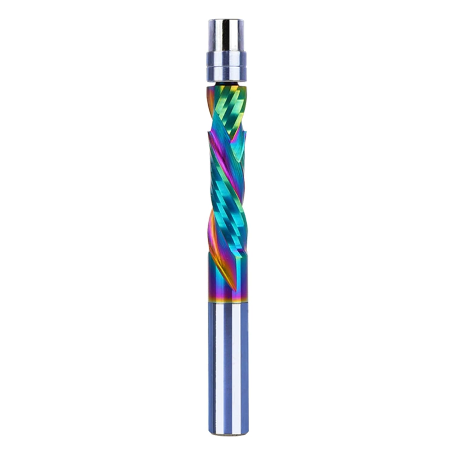 SpeTool EU W07503 DLC Coated Solid Carbide Flush Trim Compression Spiral 8mm Dia x 8mm Shank x 32mm Cutting Length x 80mm Long Router Bit