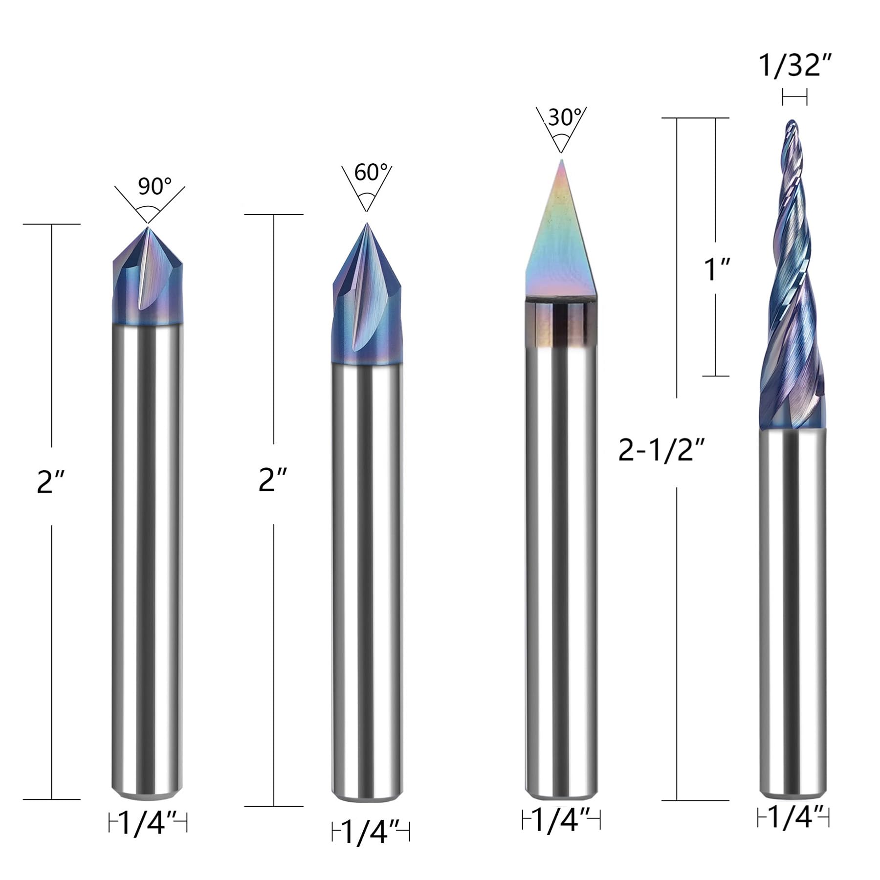 SpeTool WD-10 10-Piece CNC Router Bits Set, 1/4 Inch Shank, TAC Coated End Mills for Woodworking, Trimming, Engraving and Carving