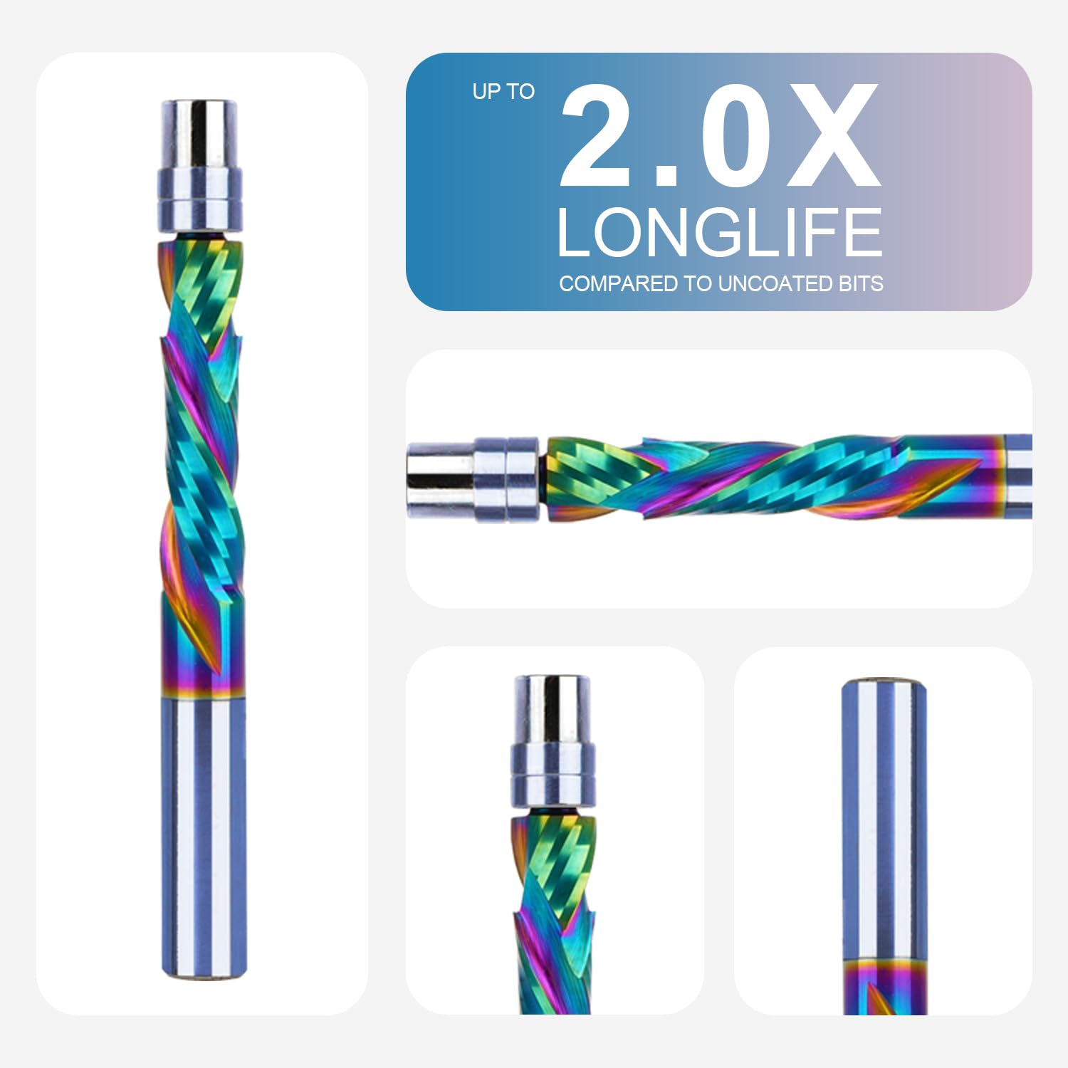 SpeTool EU W07503 DLC Coated Solid Carbide Flush Trim Compression Spiral 8mm Dia x 8mm Shank x 32mm Cutting Length x 80mm Long Router Bit