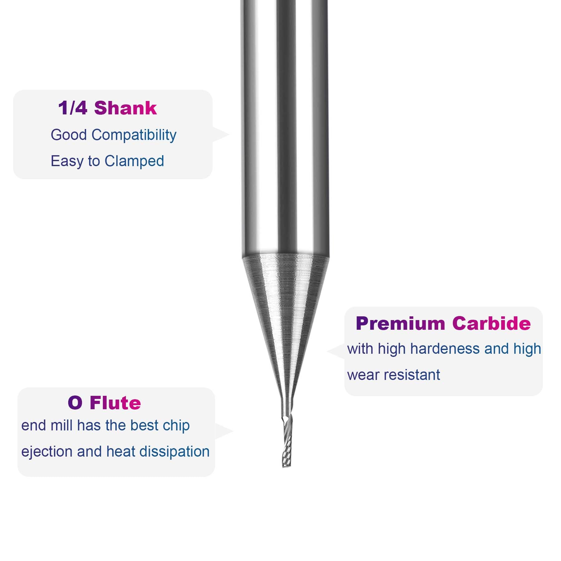 SpeTool CA W03014 SC Spiral O Flute 1/32" Dia x 1/4" Shank x 1/8" Cutting Length x 1-1/2" Long Up-cut Router Bit