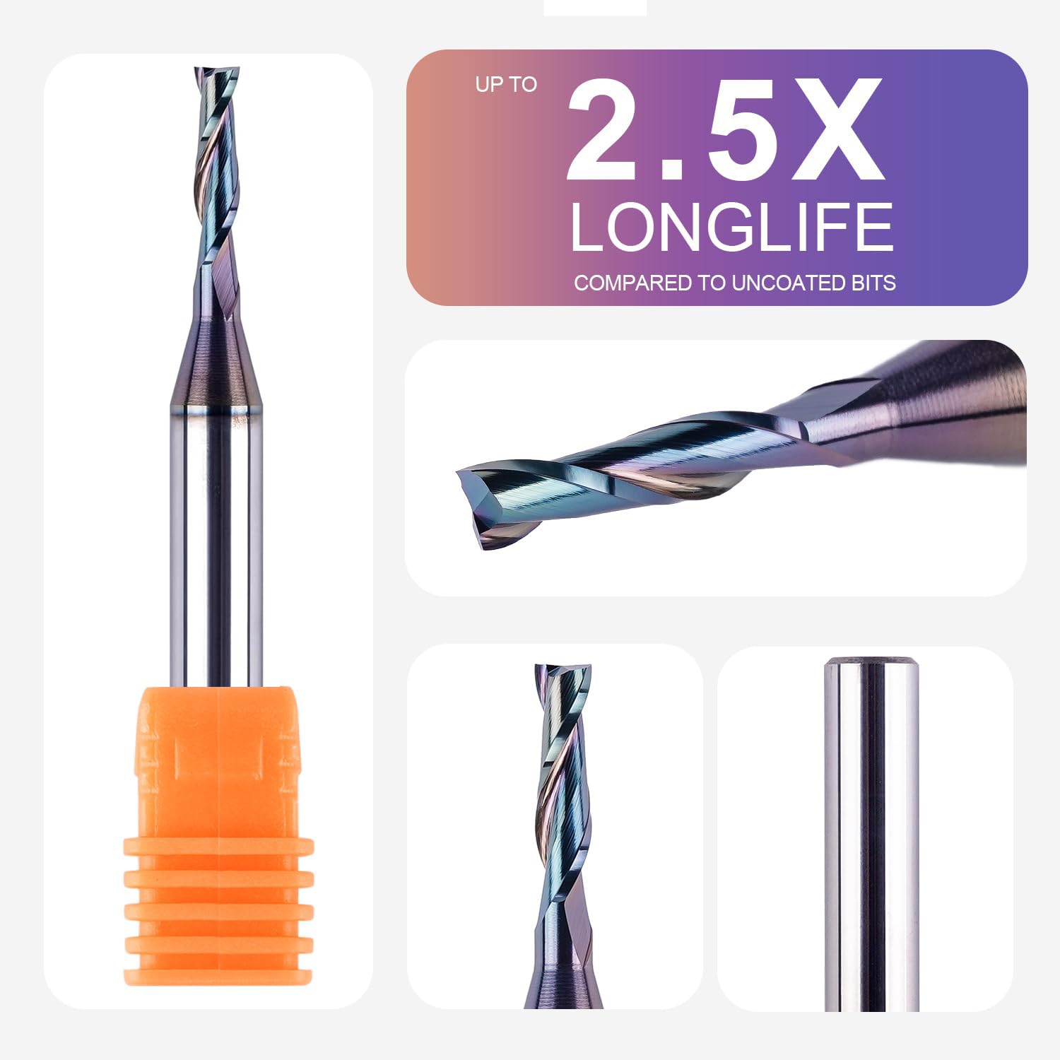 SpeTool EU W04502 SPE-X Coated UP CUT 2 FL 4MM DIA x 20MM CL x 8MM SHANK x 75MM OVL ROUTER BIT