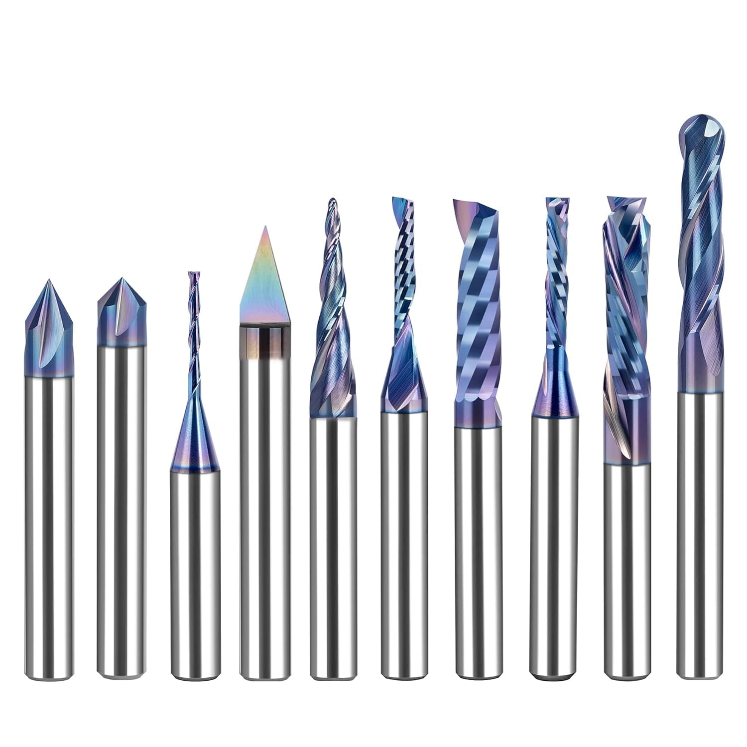 SpeTool WD-10 10-Piece CNC Router Bits Set, 1/4 Inch Shank, TAC Coated End Mills for Woodworking, Trimming, Engraving and Carving
