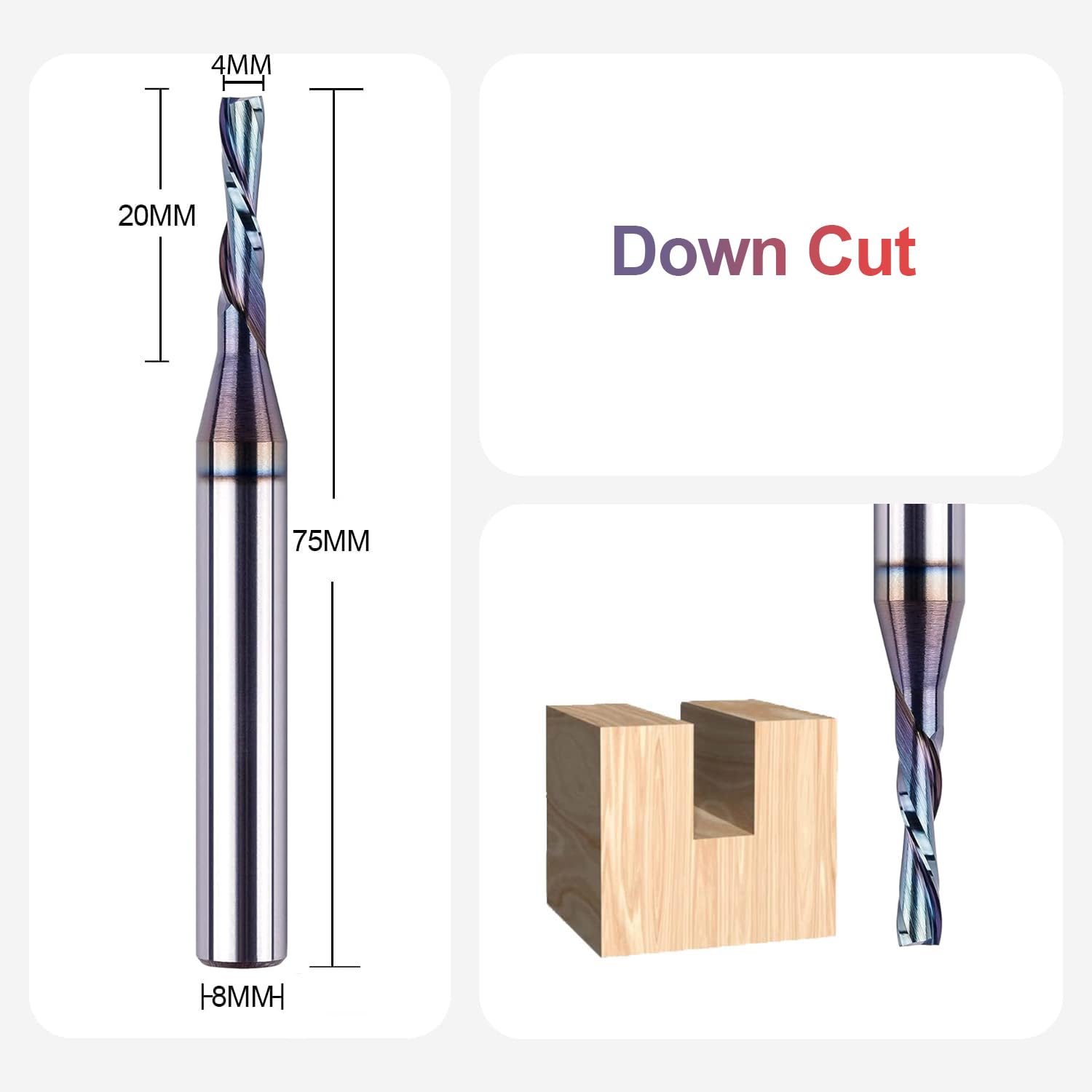 SpeTool EU W04501 SPE-X Coated DOWN CUT 2 FL 4MM DIA x 20MM CL x 8MM SHANK x 75MM OVL ROUTER BIT