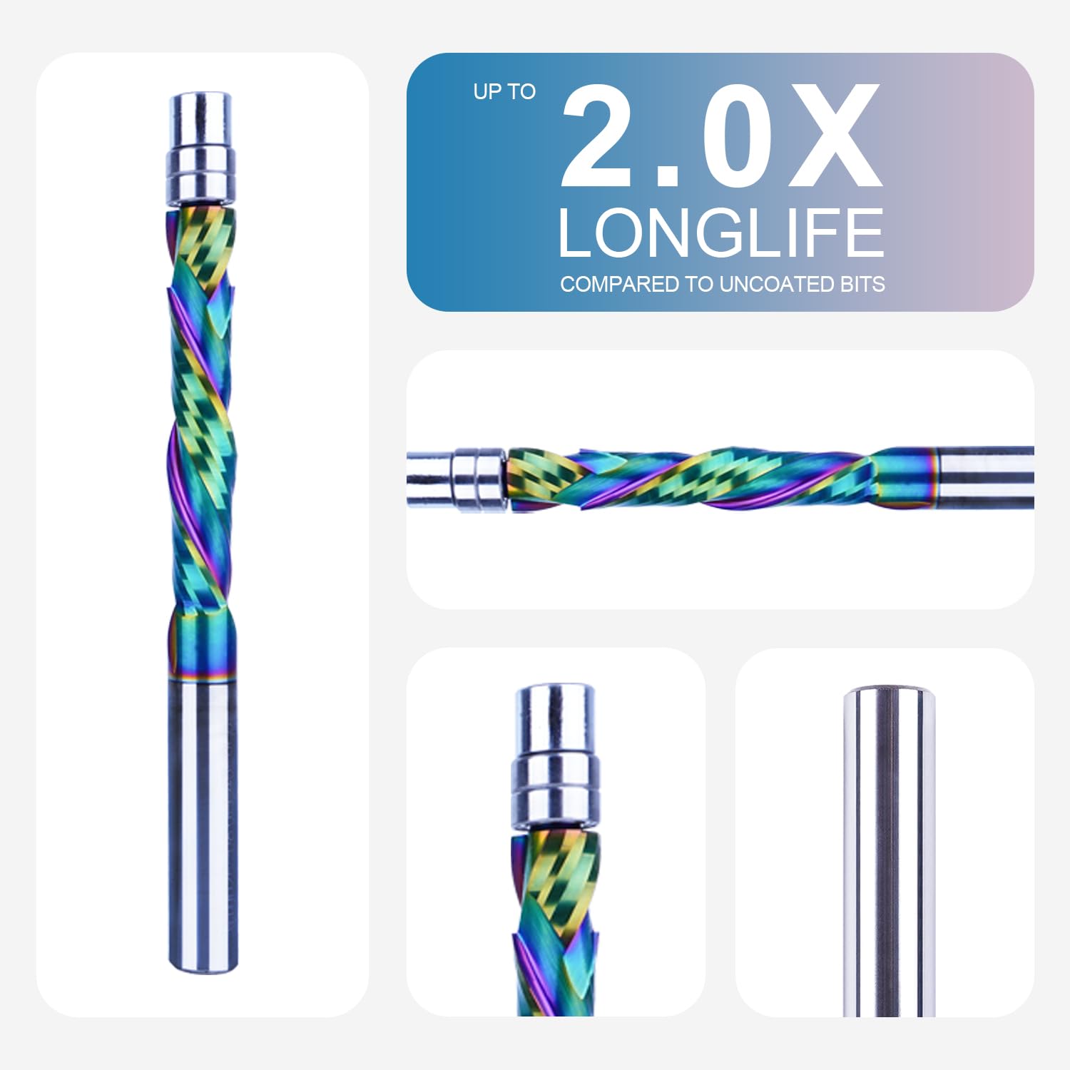 SpeTool EU W07505 DLC Coated Solid Carbide Flush Trim Compression Spiral 8mm Dia x 8mm Shank x 45mm Cutting Length x 100mm Long Router Bit