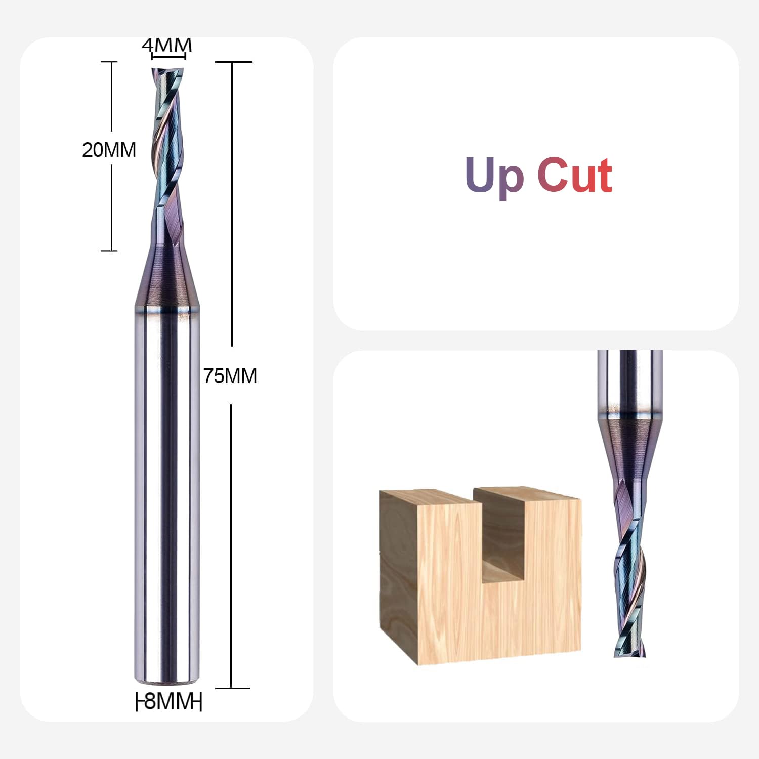 SpeTool EU W04502 SPE-X Coated UP CUT 2 FL 4MM DIA x 20MM CL x 8MM SHANK x 75MM OVL ROUTER BIT