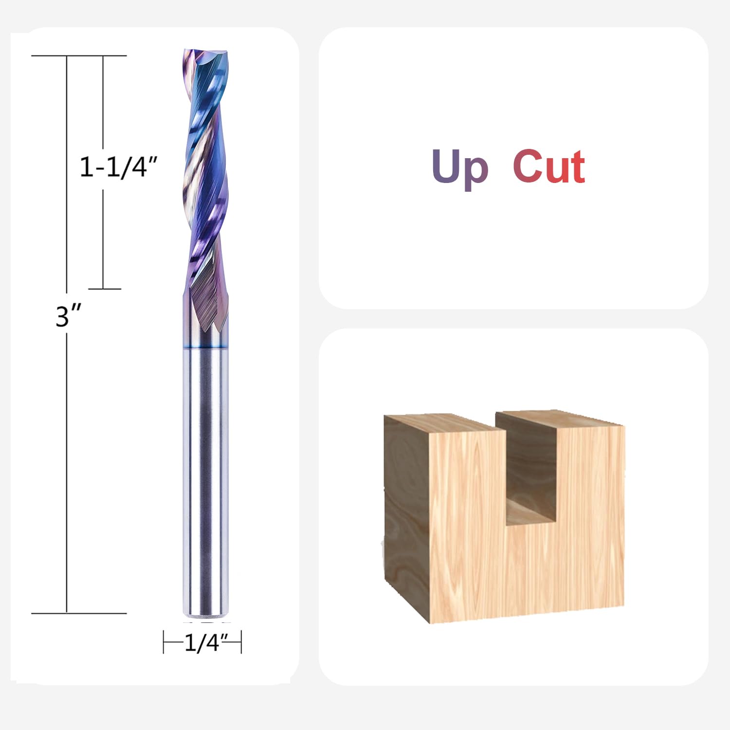 SpeTool W04014 SPE-X Extra Tool Life Coated SC Spiral Plunge 1/4" Dia x 1/4" Shank x 1-1/4" Cutting Length 3" Extra Long 2 Flute Up-Cut Router Bit