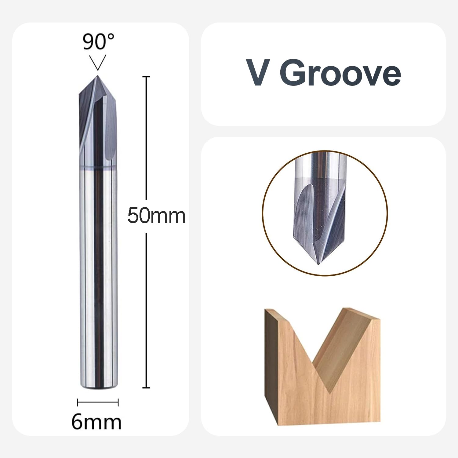 SpeTool Engraving Cutter Chamfer Cutter 4 mm and 6 mm Shank 60 Degree and 90 Degree V Groove Cutter Solid Carbide 3 Flutes Engraving Cutter CNC Wood Cutter End Mill Cutter for Router with TiAlN