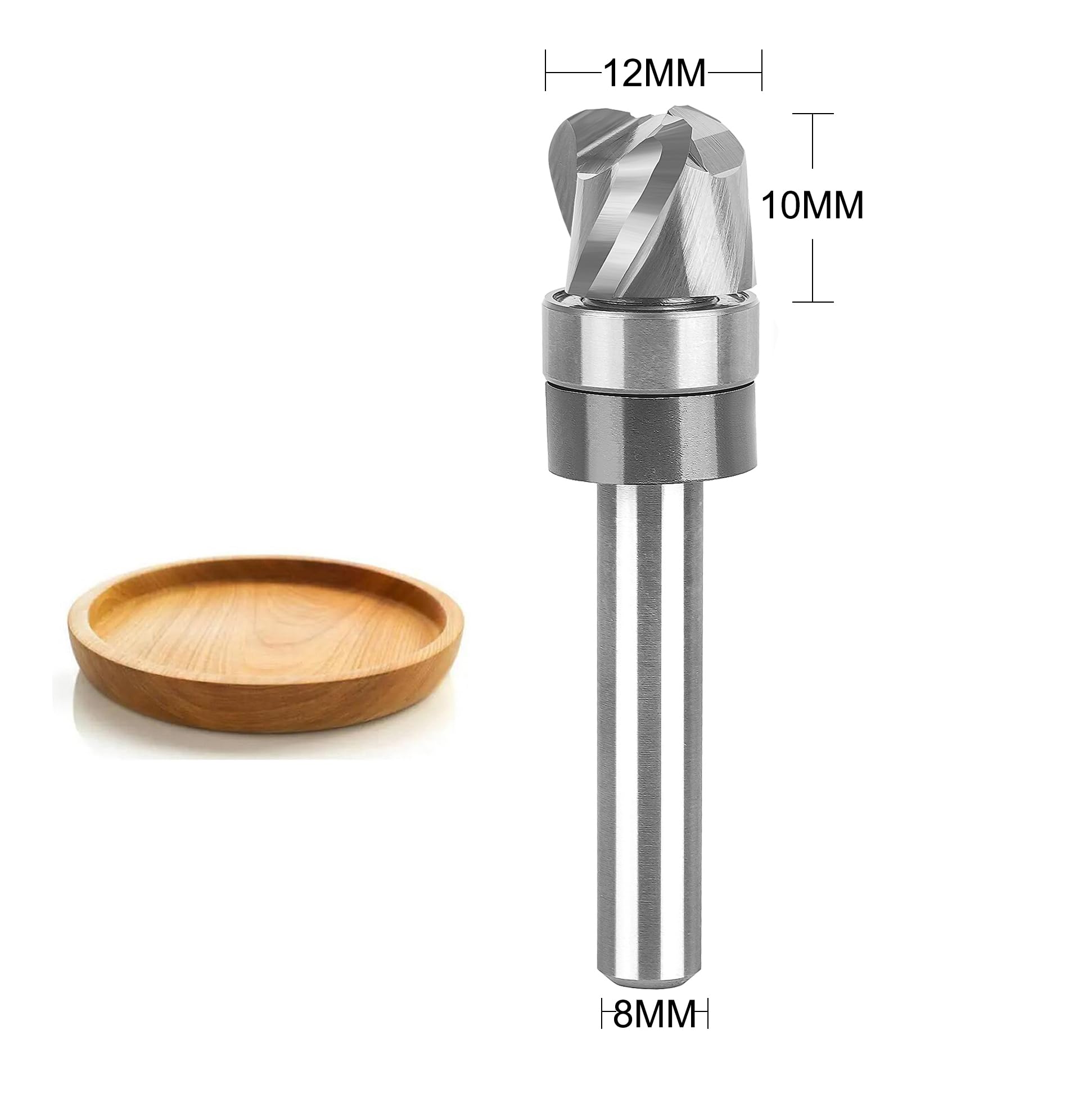 SpeTool EU W08502 Bowl & Tray Cutter Hollow Cove Cutter 8 mm Shank Tray Template Cutter Bit Model Groove Cutter 12 mm Cutting Diameter 3 Flute Radius 3 mm Cutter for Router for Woodworking Tool