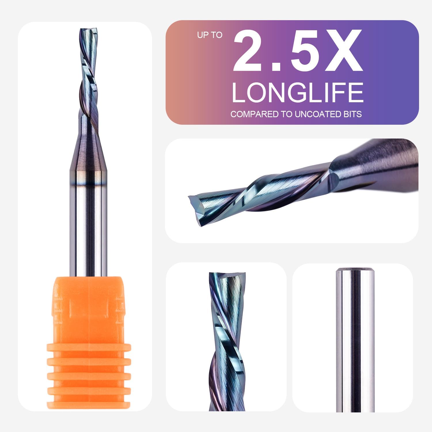 SpeTool EU W04501 SPE-X Coated DOWN CUT 2 FL 4MM DIA x 20MM CL x 8MM SHANK x 75MM OVL ROUTER BIT