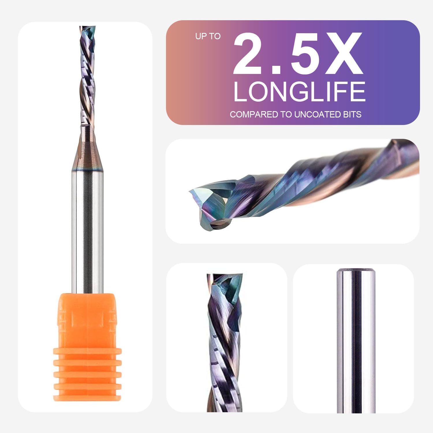 SpeTool EU W02501 SPE-X Coated COMPRESSION 2 FL 4MM DIA x 20MM CL x 8MM SHANK x 75MM OVL ROUTER BIT