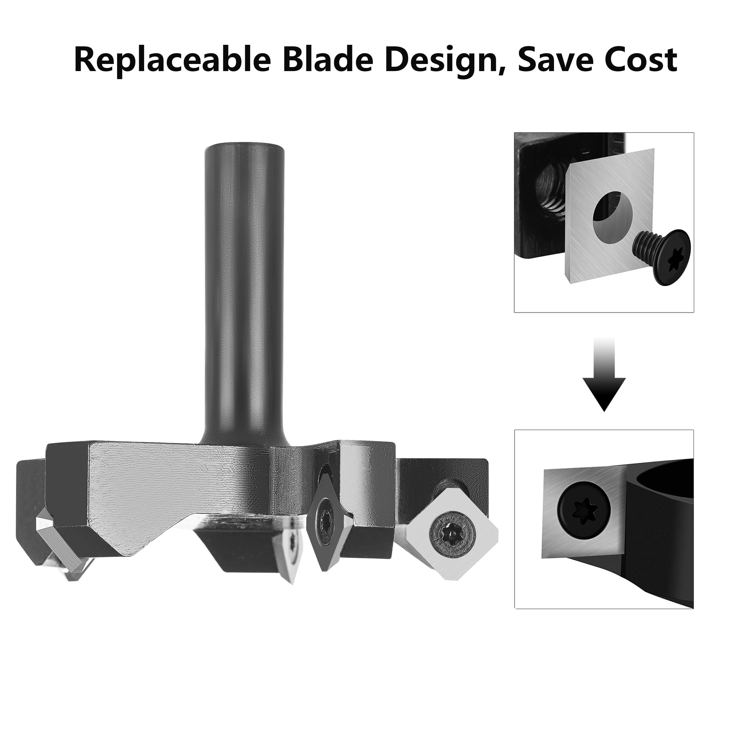 SpeTool W05014 Slab Flattening Router Bit 1/2" Shank 3-1/4" Cutting Diamter 5 Wings Insert Carbide Spoilboard Surfacing Planing Router Bit CNC Planer Woodworking