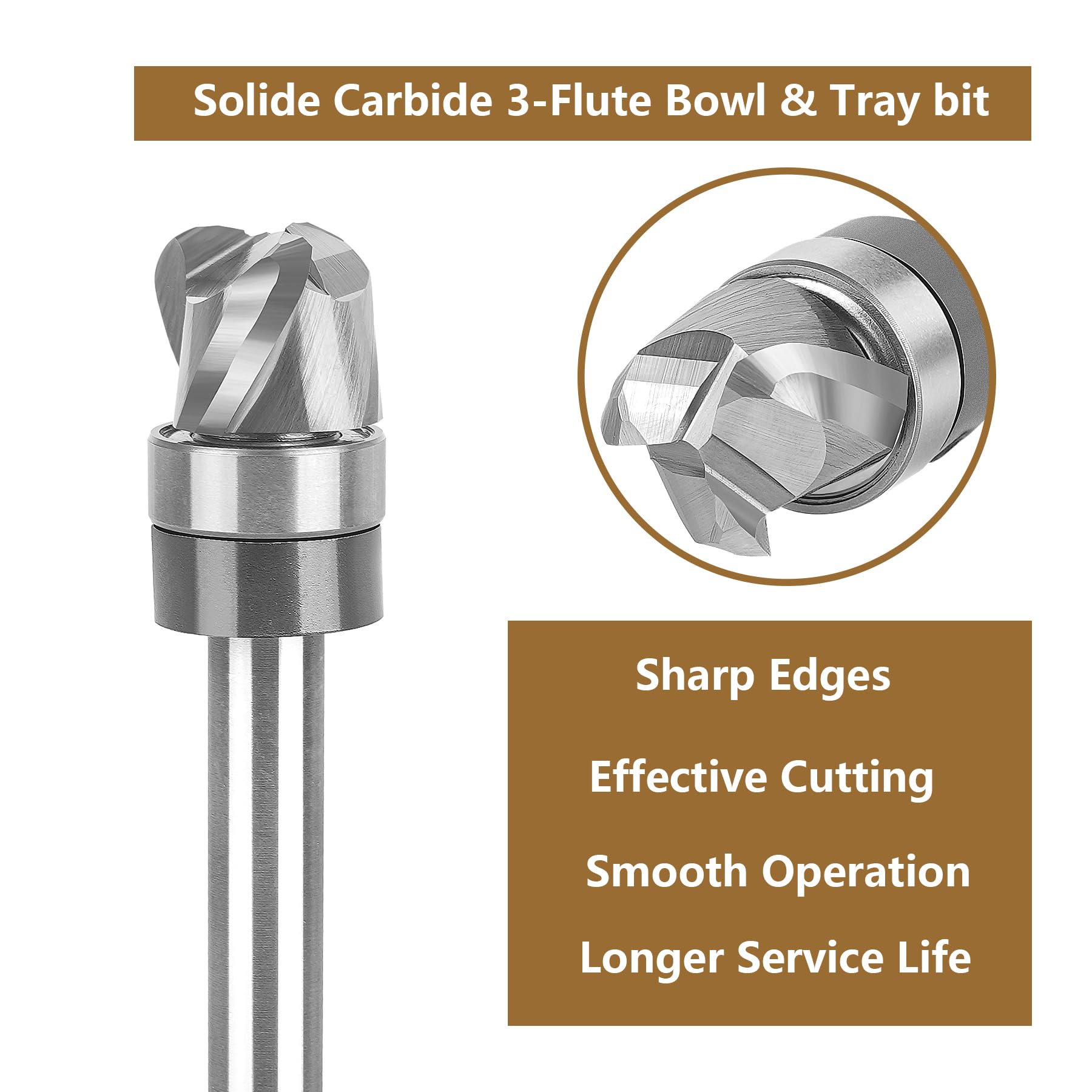 SpeTool EU W08502 Bowl & Tray Cutter Hollow Cove Cutter 8 mm Shank Tray Template Cutter Bit Model Groove Cutter 12 mm Cutting Diameter 3 Flute Radius 3 mm Cutter for Router for Woodworking Tool