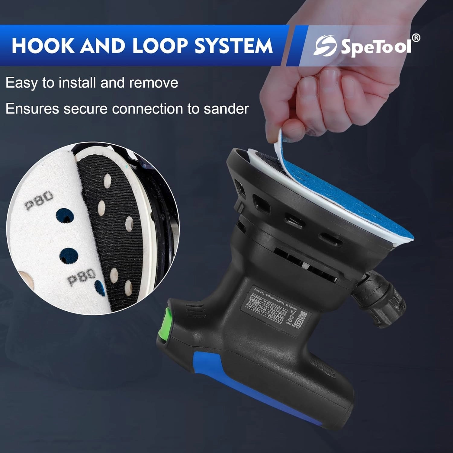 SpeTool 5 Inch 9 Hole Sanding Discs 60 Pack, Heavy Duty Hook & Loop Film Backing Sandpaper Anti-Clog for Random Orbital Sander, Automotive Woodwork -Assorted Grits 80-400