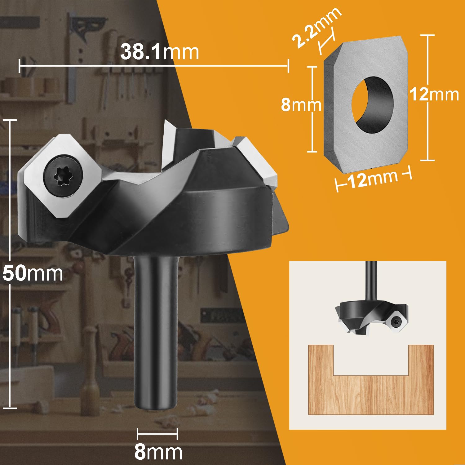 SpeTool EU W05503 3 FLUTES SPOILBOARD 38.1MM DIA x 8MM SHANK x 50MM OVL ROUTER BIT