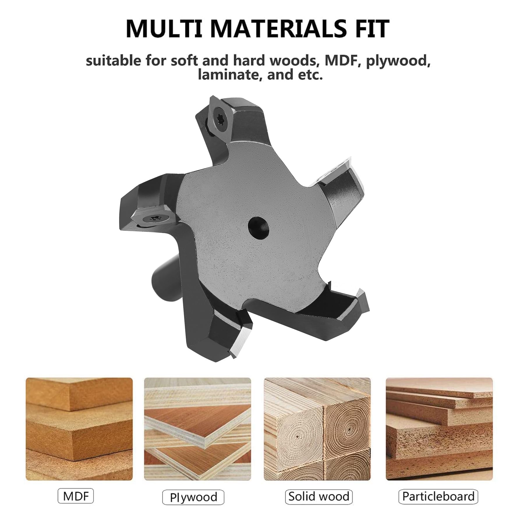 SpeTool W05014 Slab Flattening Router Bit 1/2" Shank 3-1/4" Cutting Diamter 5 Wings Insert Carbide Spoilboard Surfacing Planing Router Bit CNC Planer Woodworking