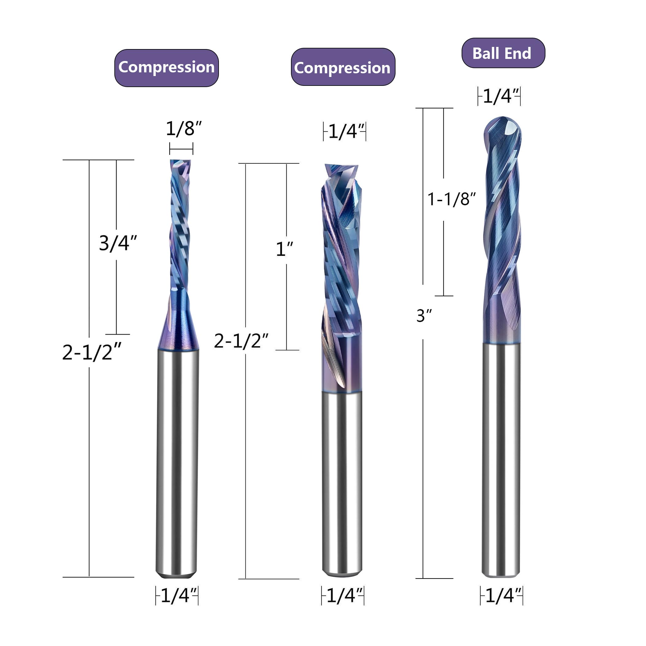 SpeTool WD-10 10-Piece CNC Router Bits Set, 1/4 Inch Shank, TAC Coated End Mills for Woodworking, Trimming, Engraving and Carving
