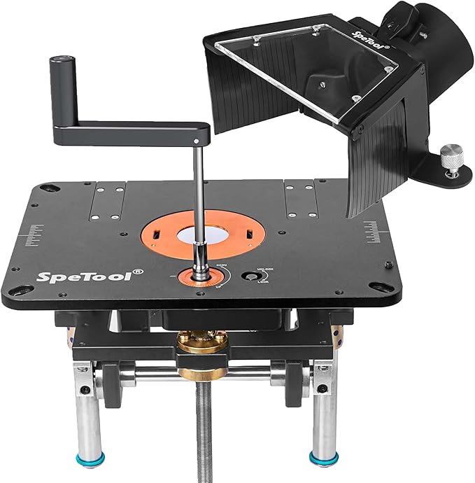 SpeTool P01002 Router Lift &P01003 Router Table Plate Dust Hood Bundle Set