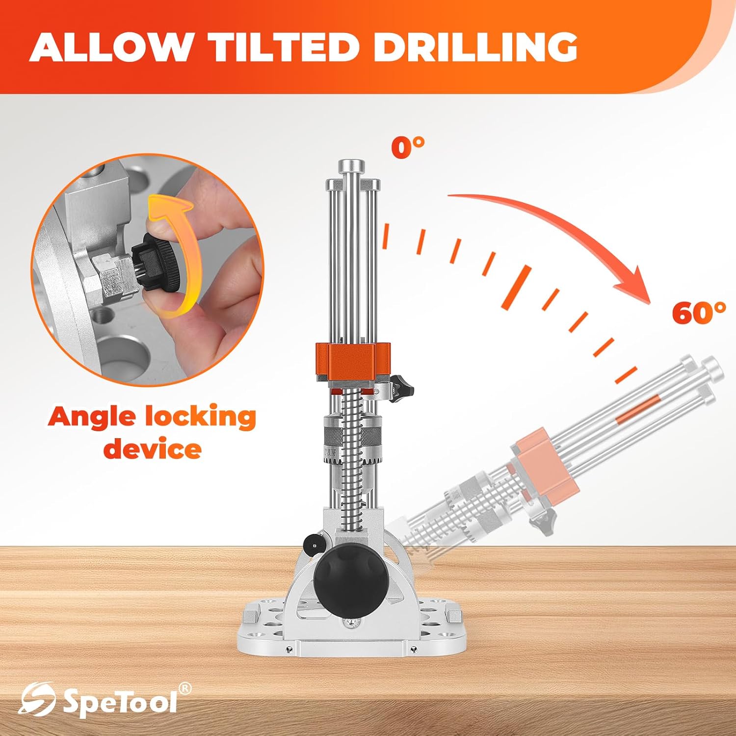 SpeTool S04001 Portable Drill Guide – 0.004 inch Precision, Adjustable 0–60° Multi-Angle Drilling, Heavy-Duty Aluminum Base