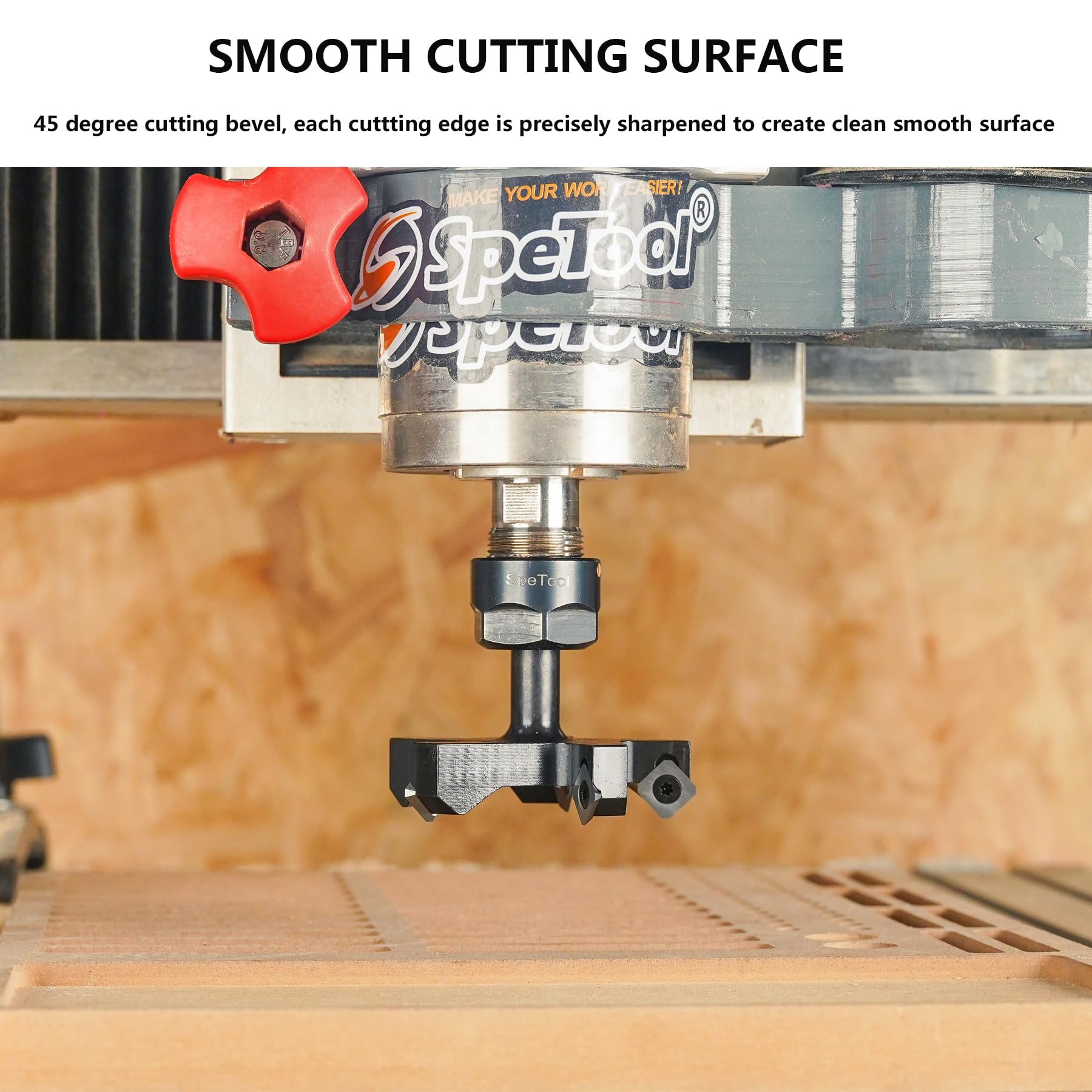 SpeTool W05014 Slab Flattening Router Bit 1/2" Shank 3-1/4" Cutting Diamter 5 Wings Insert Carbide Spoilboard Surfacing Planing Router Bit CNC Planer Woodworking
