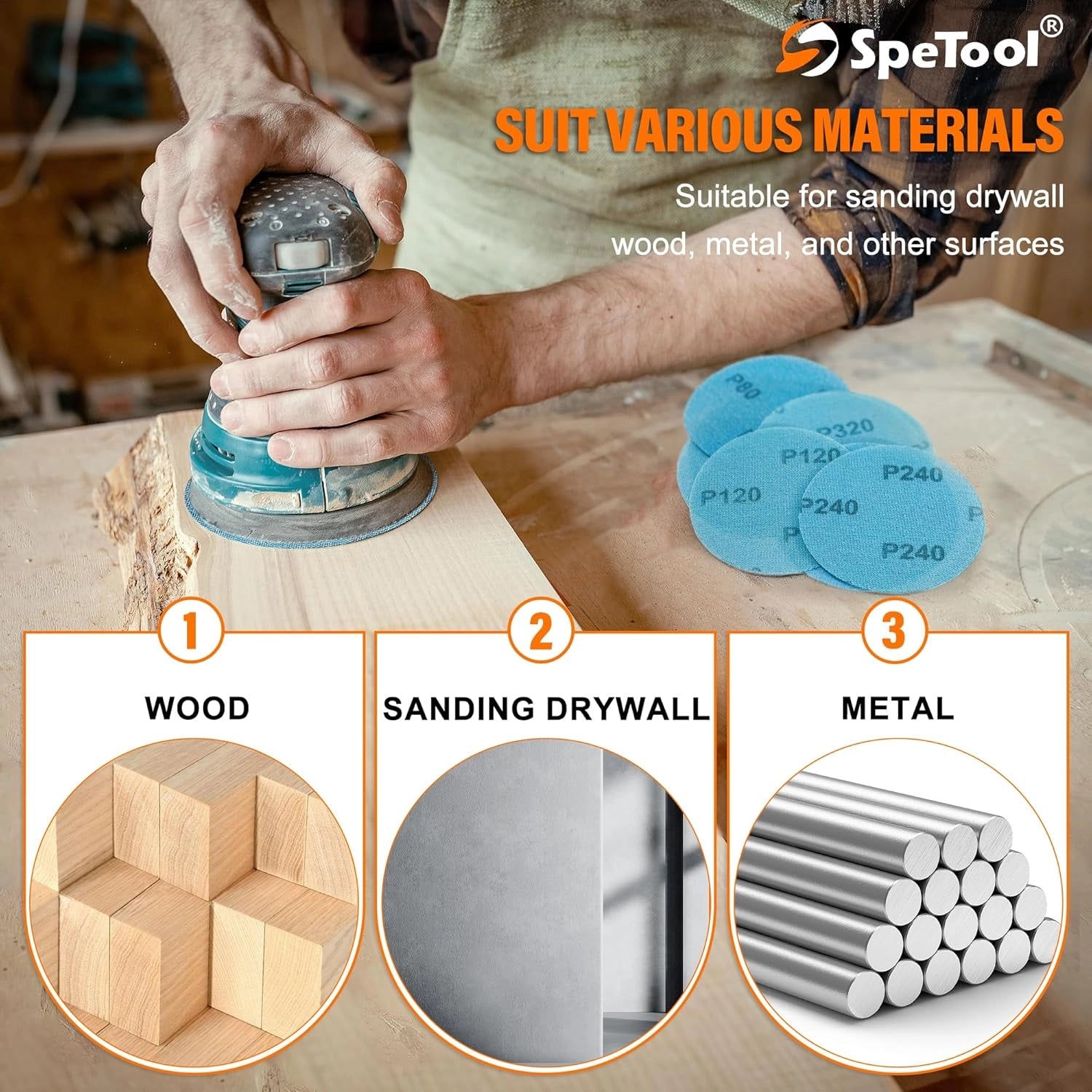 SpeTool 5 Inch Sanding Disc Net Mix-Pack, Grits 80, 120, 180, 240, 320, 400, Ceramic Aluminum Oxide 30 Pieces Mesh Sandpaper, Dustless Hook and Loop Design for Wood, Drywall, Matel Processing