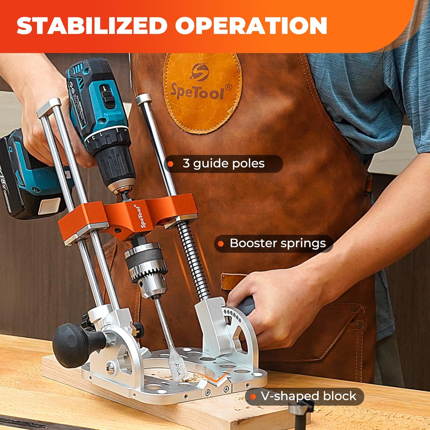 SpeTool S04001 Portable Drill Guide – 0.004 inch Precision, Adjustable 0–60° Multi-Angle Drilling, Heavy-Duty Aluminum Base