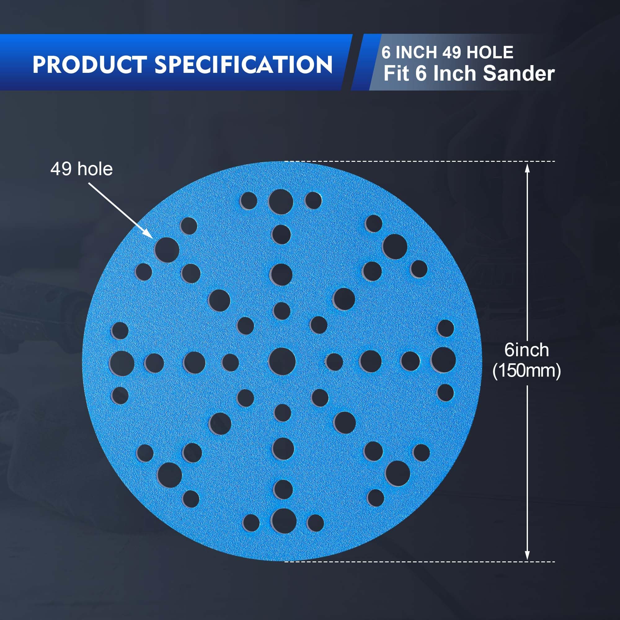 SpeTool UK 6 Inch Sanding Discs with 49 Hole, Hook and Loop Sandpaper 60 Pack Compatible for Random Orbital Sander, Sanding Disc Assortment Grit 80, 120, 180, 240, 320, 400 for Different Sanding Chore