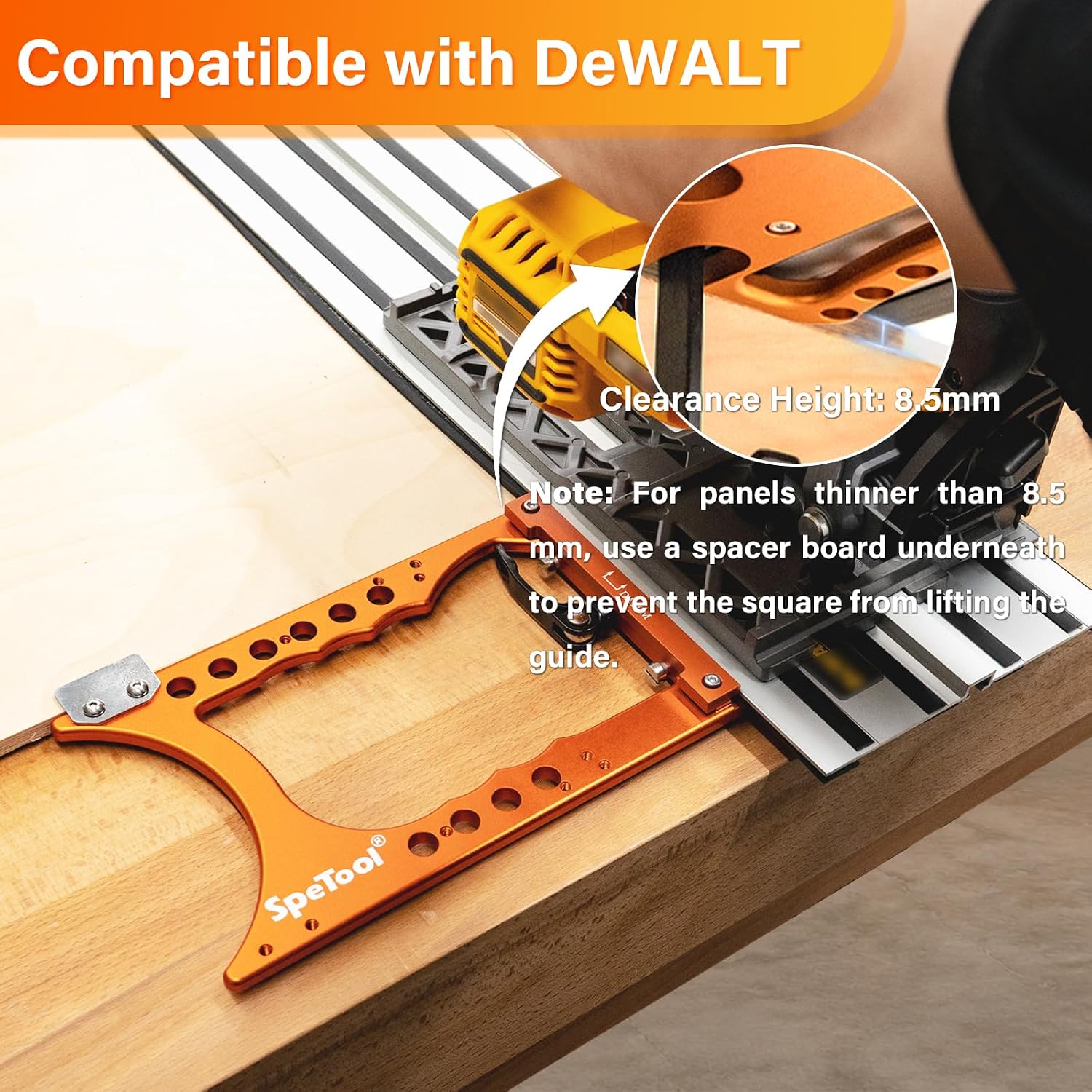 SpeTool S06004 Track Saw Square 90° Precision, Right-Angle Aluminum Circular Saw Guide Rail Square Compatible with DeWalt Guide Rail