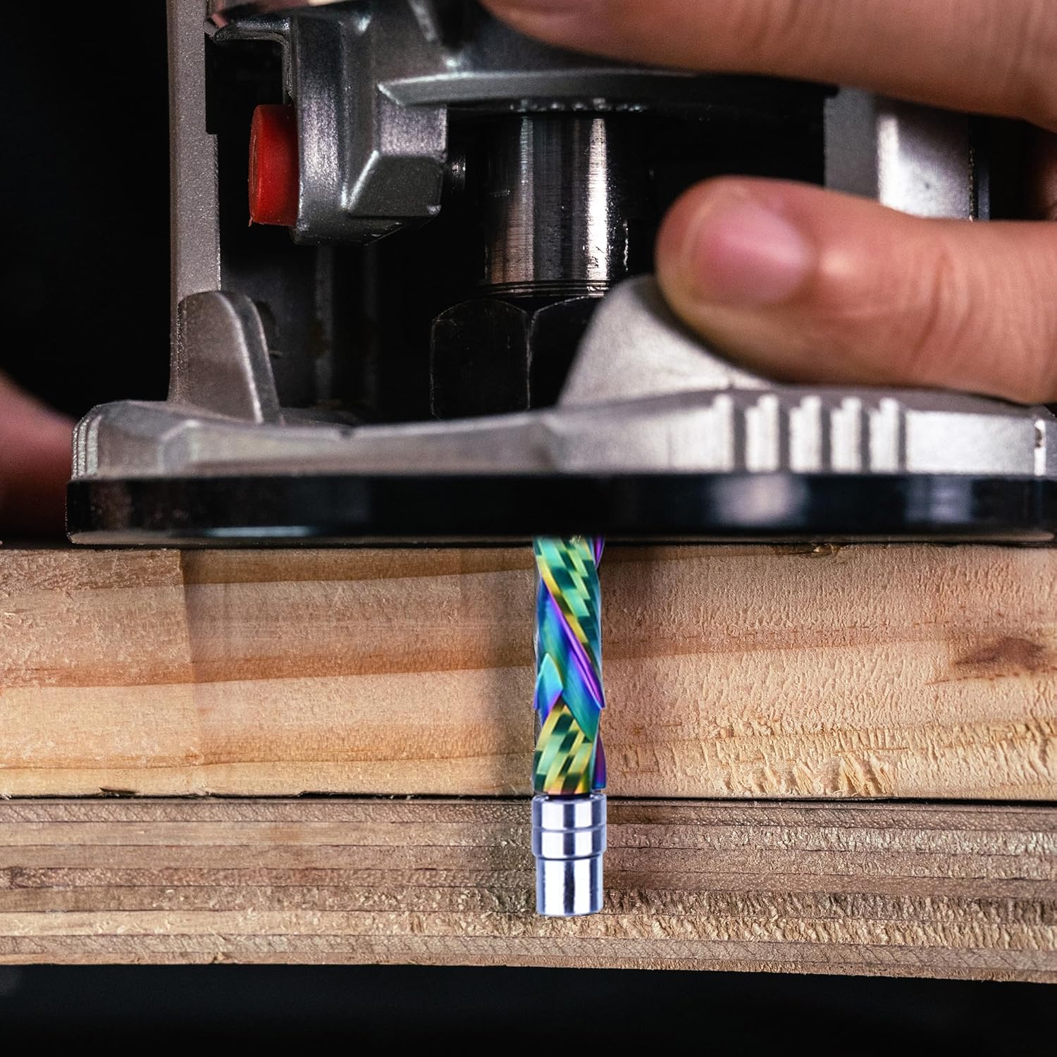 SpeTool EU W07505 DLC Coated Solid Carbide Flush Trim Compression Spiral 8mm Dia x 8mm Shank x 45mm Cutting Length x 100mm Long Router Bit