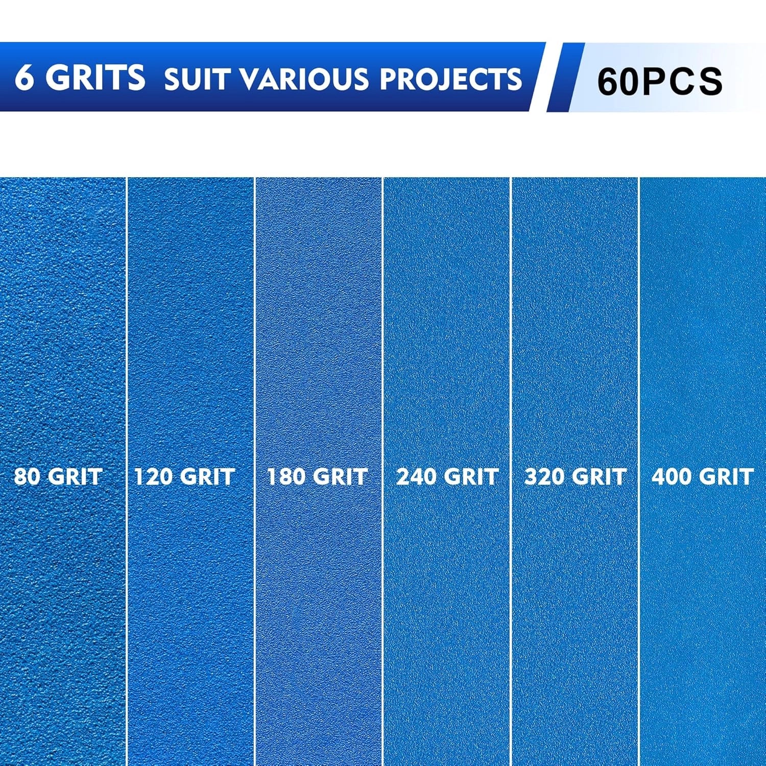 SpeTool 5 Inch 9 Hole Sanding Discs 60 Pack, Heavy Duty Hook & Loop Film Backing Sandpaper Anti-Clog for Random Orbital Sander, Automotive Woodwork -Assorted Grits 80-400