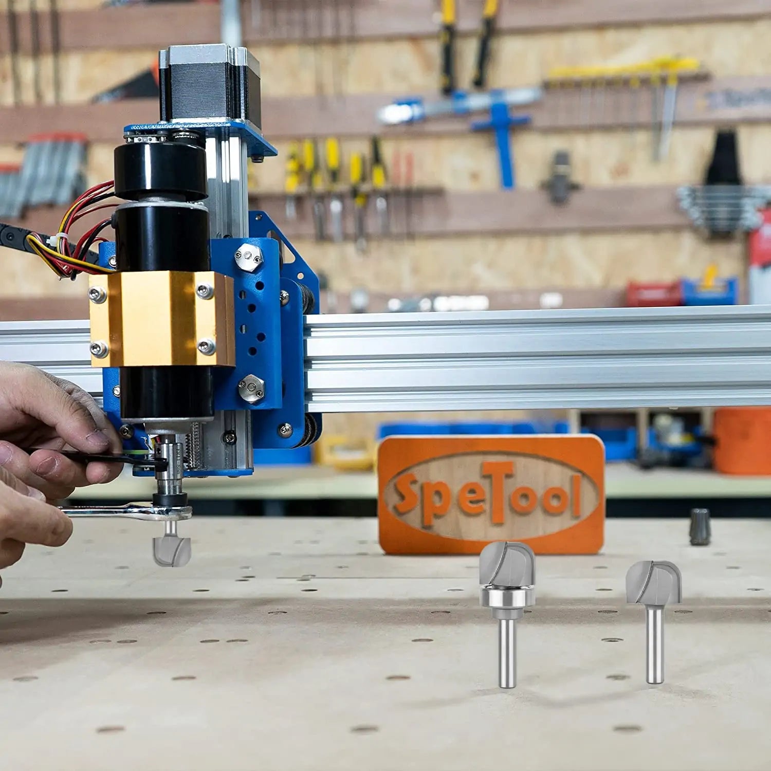 SpeTool EU W08503 Carbide Tipped Bowl & Tray 24mm Dia x 8mm Shank x 18mm Cutting Length x 63 Long Double Flute Upper Bearing Template Router Bit