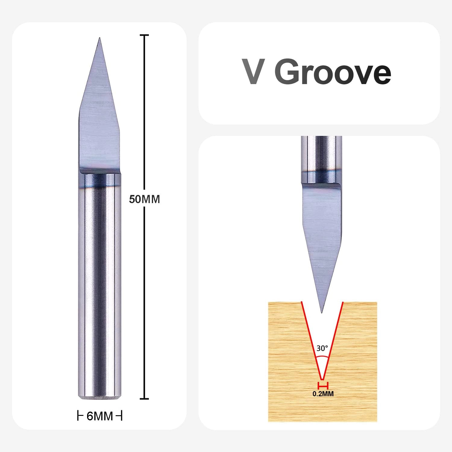 SpeTool EU W06505 Solid Carbide 30 Degree Engraving 0.2mm Tip Width x 6mm Shank x 50mm Long Signmaking Router Bit