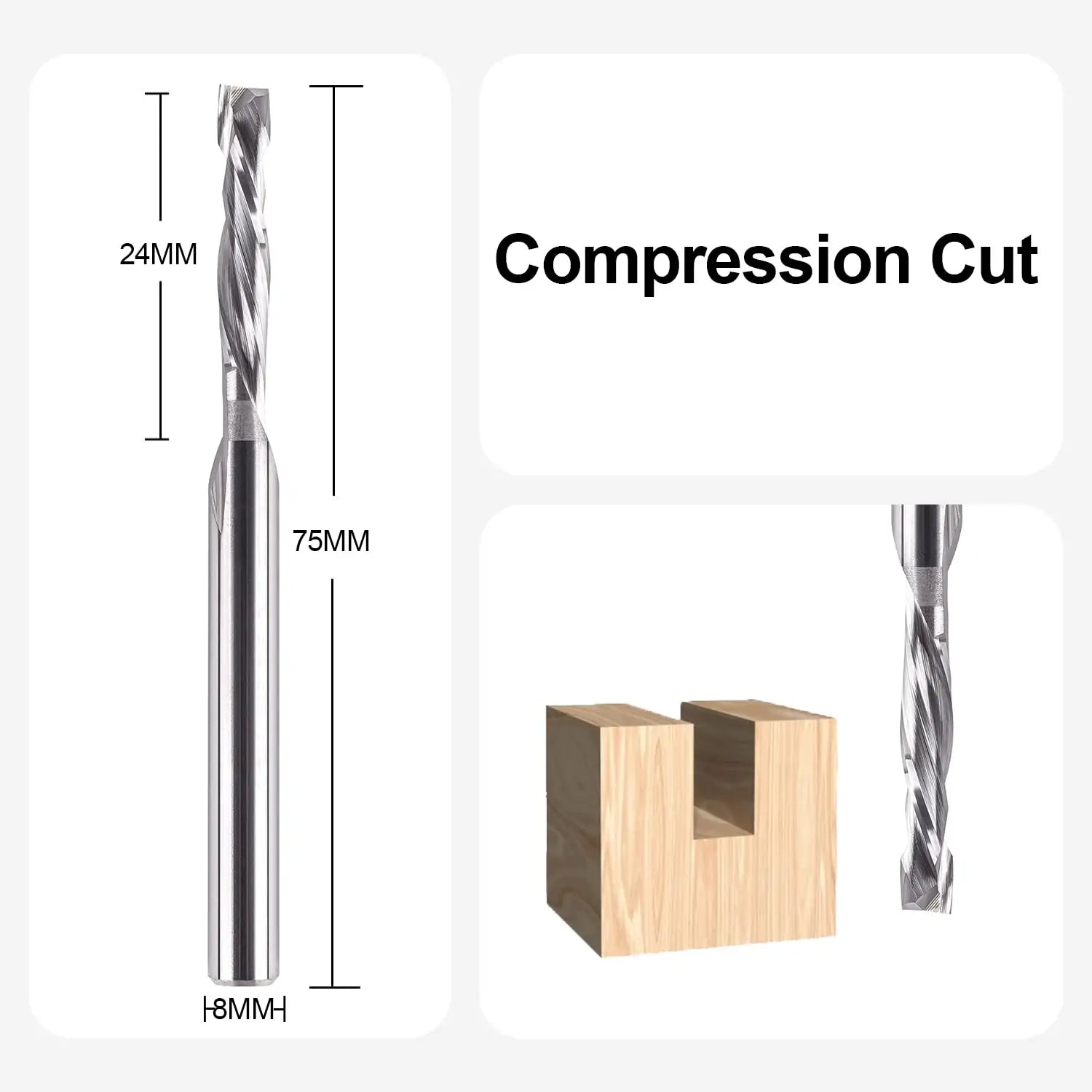 SpeTool EU W02504 COMPRESSION 2 FL 6MM DIA x 24MM CL x 8MM SHANK x 75MM OVL ROUTER BIT
