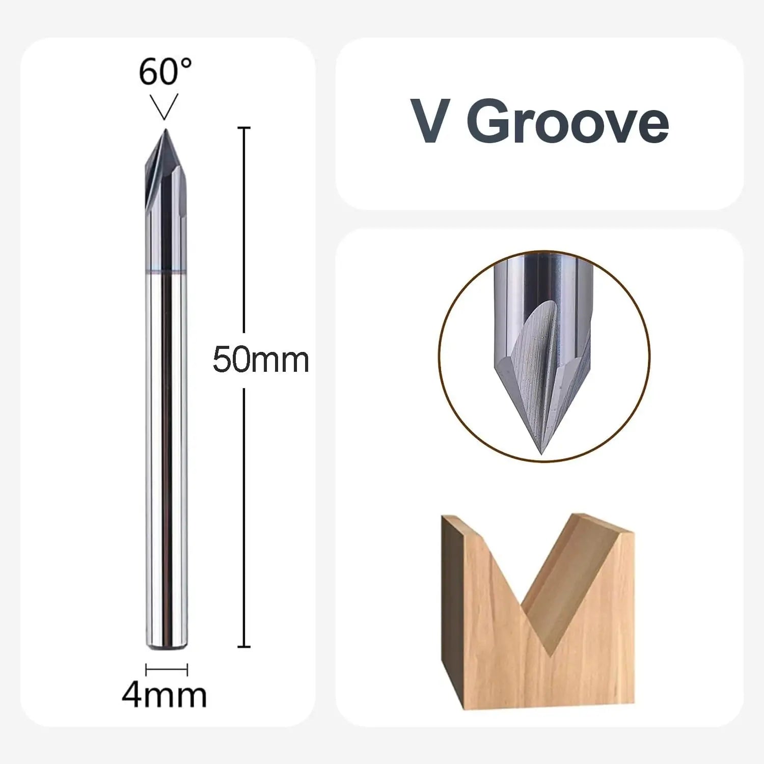 SpeTool EU W06506 3 FL 4MM DIA x 60 DEG x 4MM SHANK x 50MM OVL V BIT