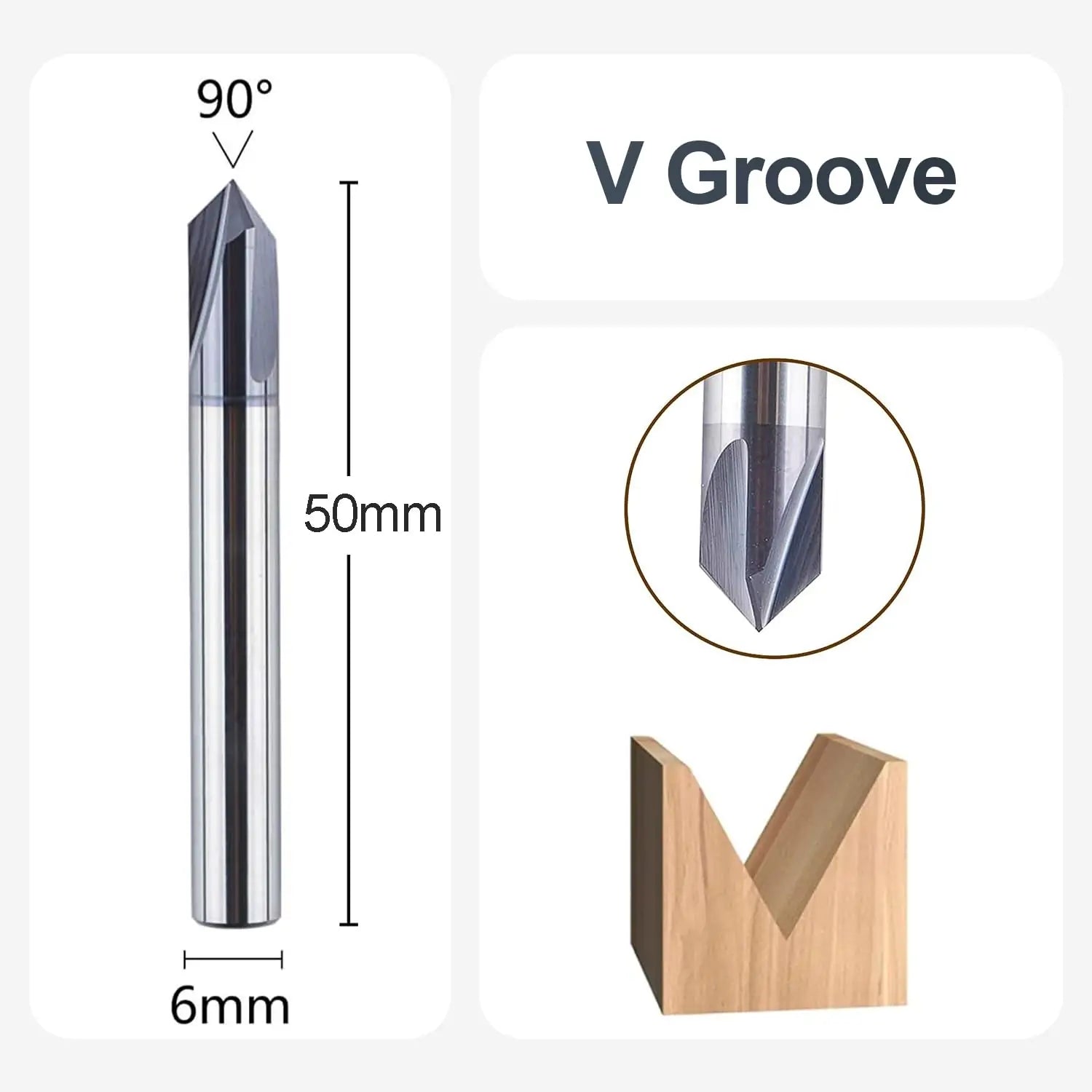 SpeTool EU W06509 3 FL 6MM DIA x 90 DEG x 6MM SHANK x 50MM OVL V BIT