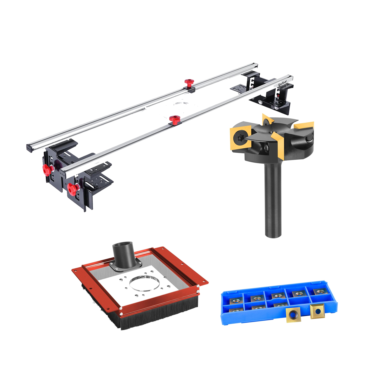 SpeTool EU S01001 Router Sled & S01002 Dust Collection Shroud & W05009 ATS Surfacing Bit & O01009 Blades Bundle Set