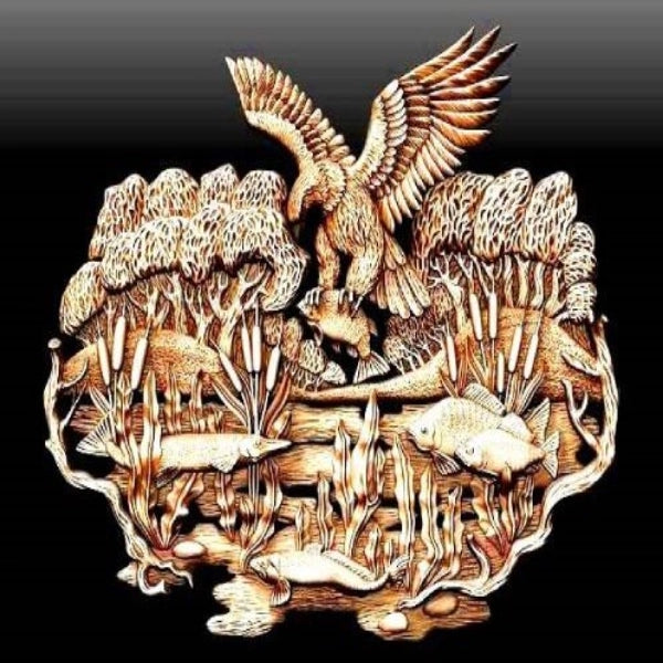 Relief Fresco Eagle Fishing CNC Carving File