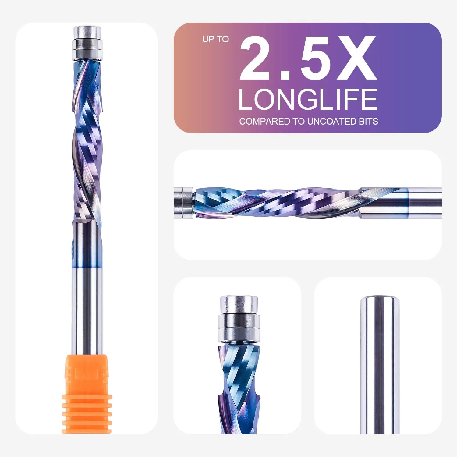 SpeTool EU W07504 SPE-X Coated Solid Carbide Flush Trim Compression Spiral 8mm Dia x 8mm Shank x 40mm Cutting Length x 100mm Long Router Bit