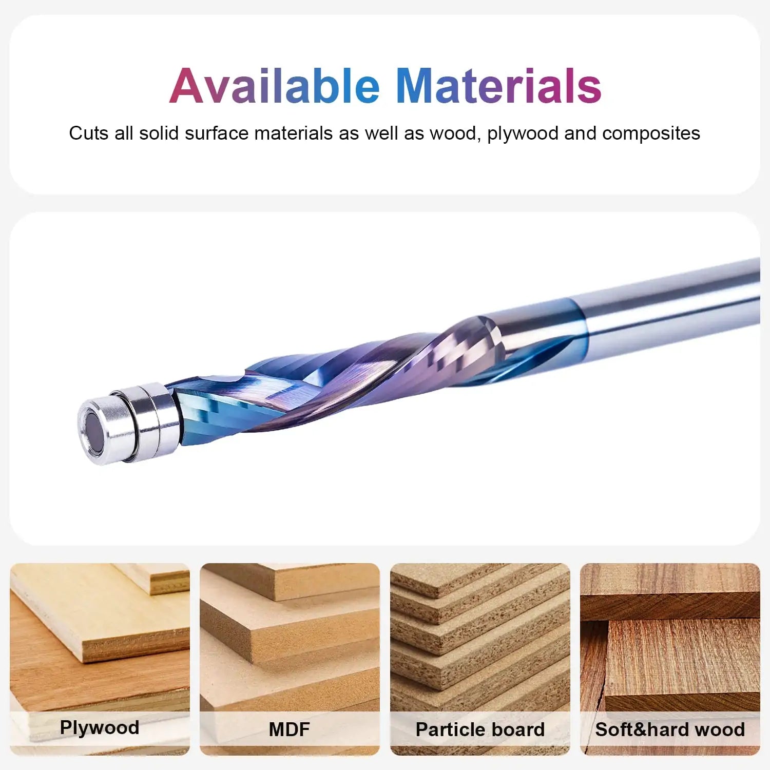 SpeTool EU W07504 SPE-X Coated Solid Carbide Flush Trim Compression Spiral 8mm Dia x 8mm Shank x 40mm Cutting Length x 100mm Long Router Bit