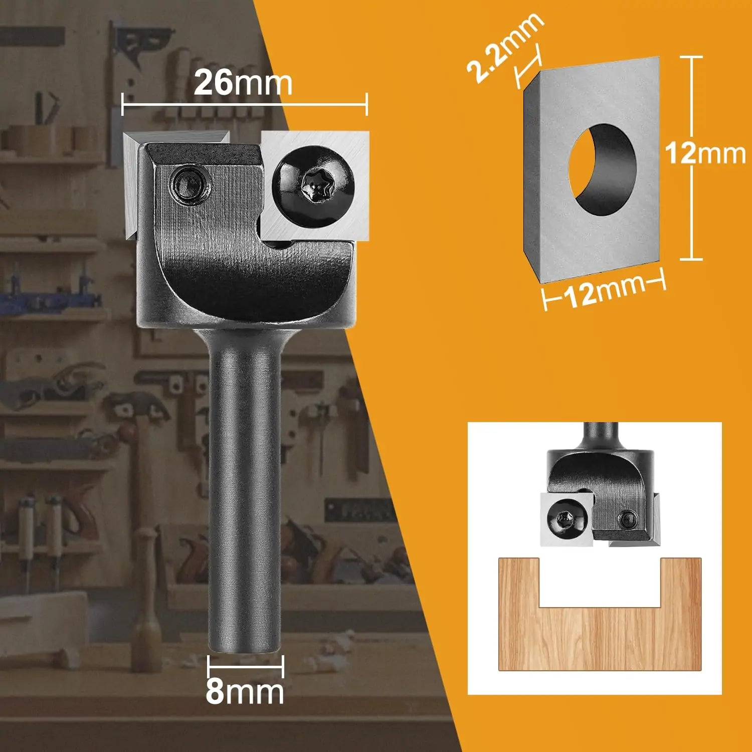 SpeTool EU W05501 2 FLUTES SPOILBOARD 26MM DIA x 8MM SHANK
