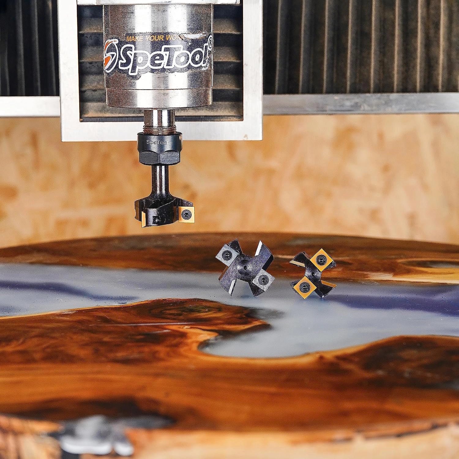 SpeTool EU W05007 ATS COATED CARBIDE INSERT 2+2 FLUTES SPOILBOARD 38.1MM DIA x 8MM SHANK ROUTER BIT