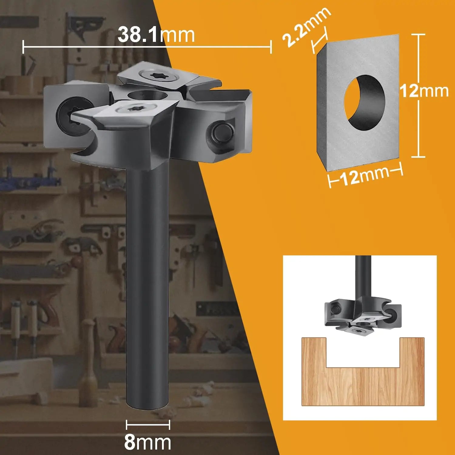 SpeTool EU W05007 2+2 FLUTES SPOILBOARD 38.1MM DIA x 8MM SHANK ROUTER BIT