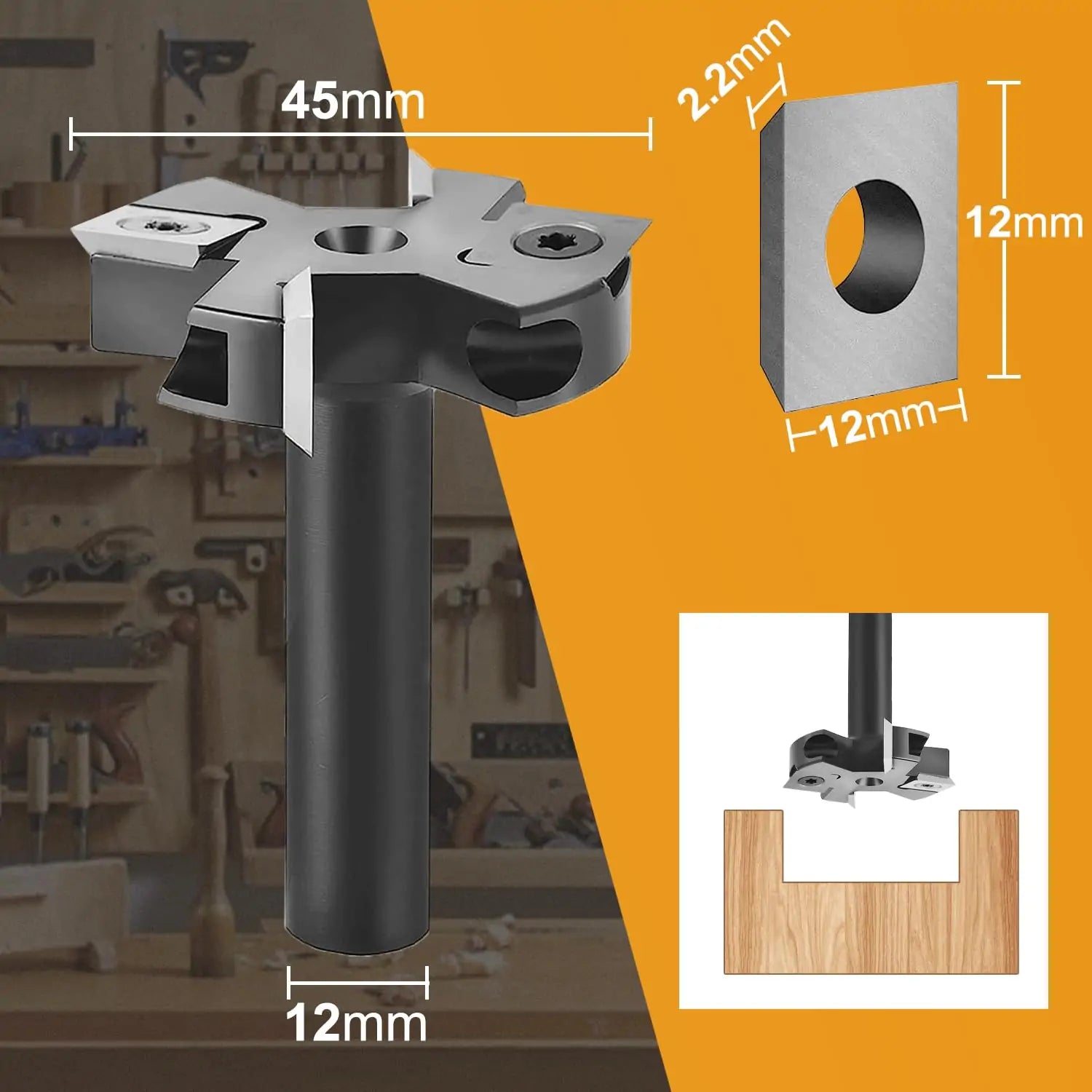 SpeTool EU W05008 2+2 FLUTES SPOILBOARD 45MM DIA x 12MM SHANK ROUTER BIT