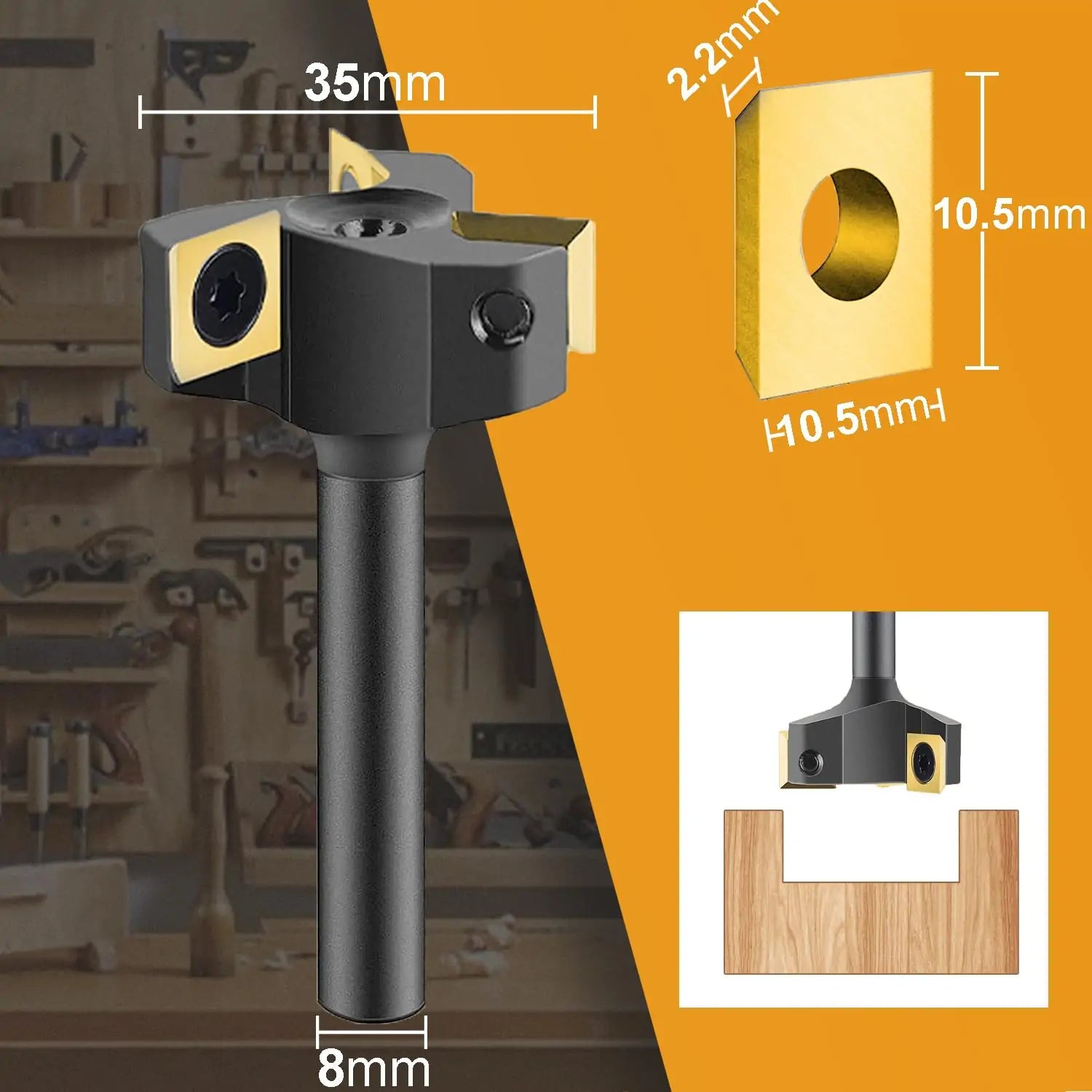 SpeTool EU W05005 ATS COATED CARBIDE INSERT 3 FLUTES SPOILBOARD 35MM DIA x 8MM SHANK ROUTER BIT